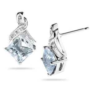 0.03 Cts Diamond & 1.82 Cts Aquamarine Earrings in 14K White Gold
