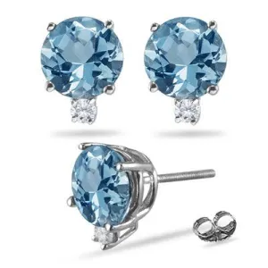 0.04 Ct Diamond & 0.50 Ct Aquamarine Earrings in 18K White Gold