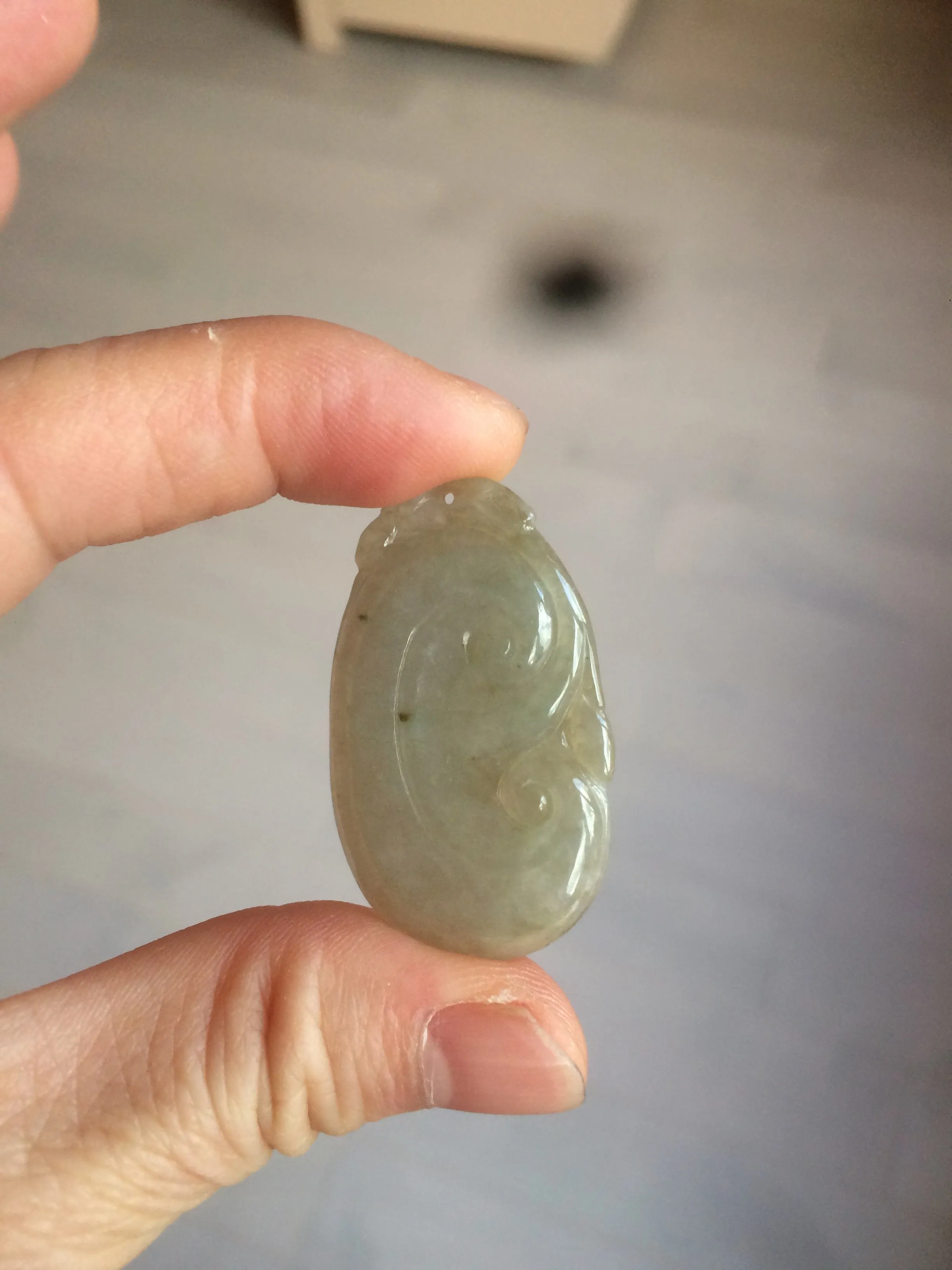 100% Natural type A dark green/light green/gray jadeite Jade RuYi(如意) pendant BF75