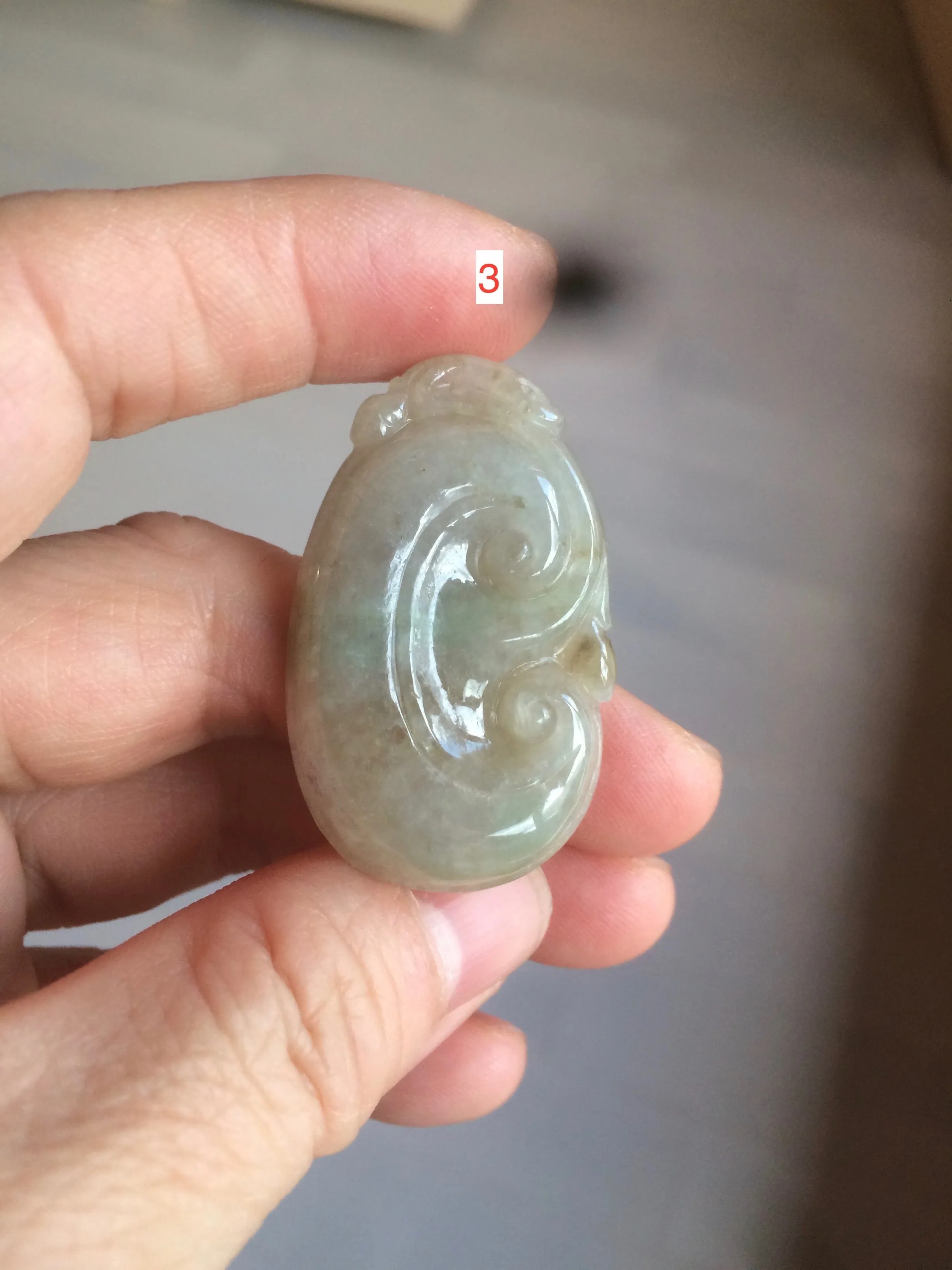 100% Natural type A dark green/light green/gray jadeite Jade RuYi(如意) pendant BF75