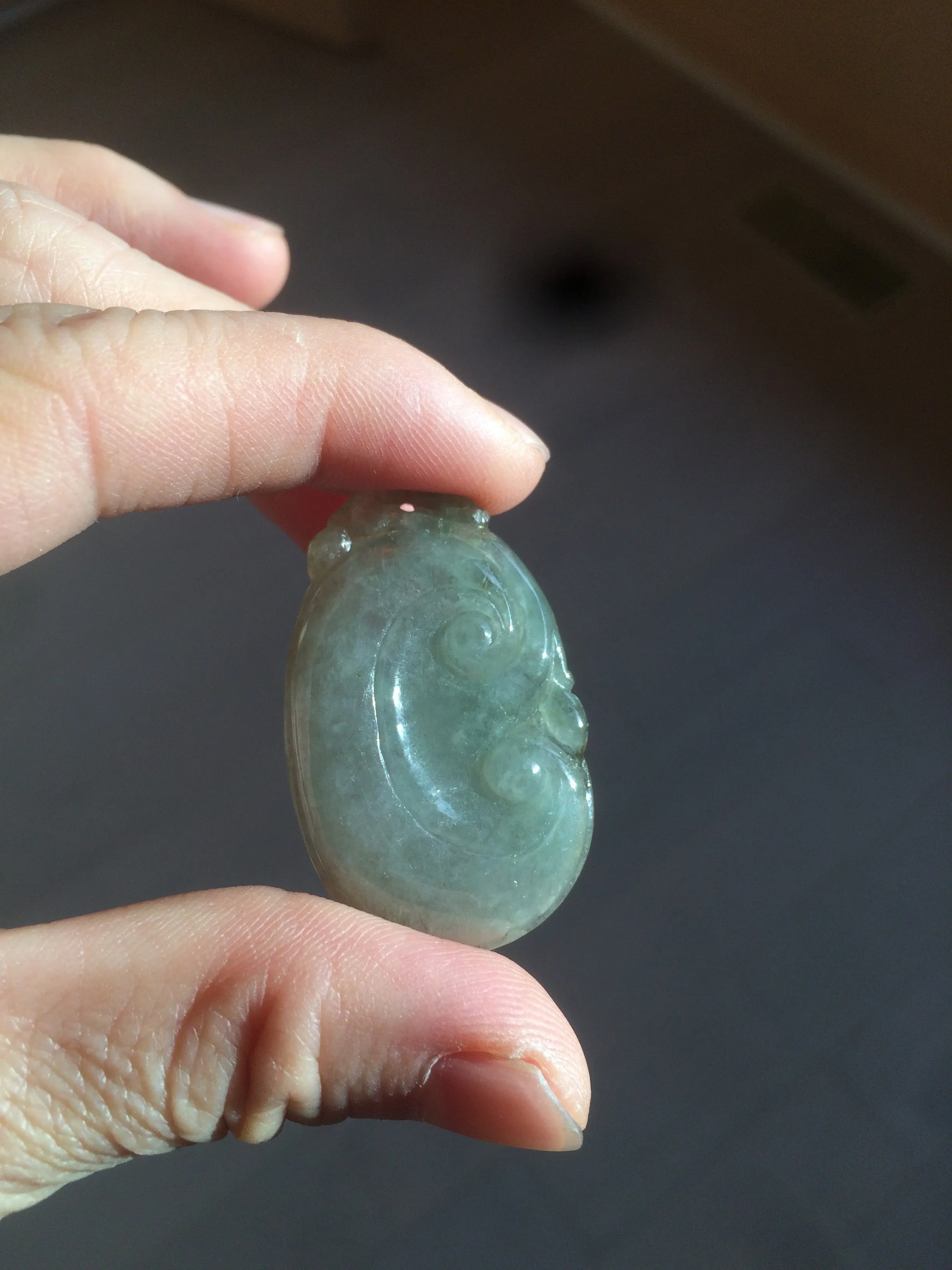 100% Natural type A dark green/light green/gray jadeite Jade RuYi(如意) pendant BF75