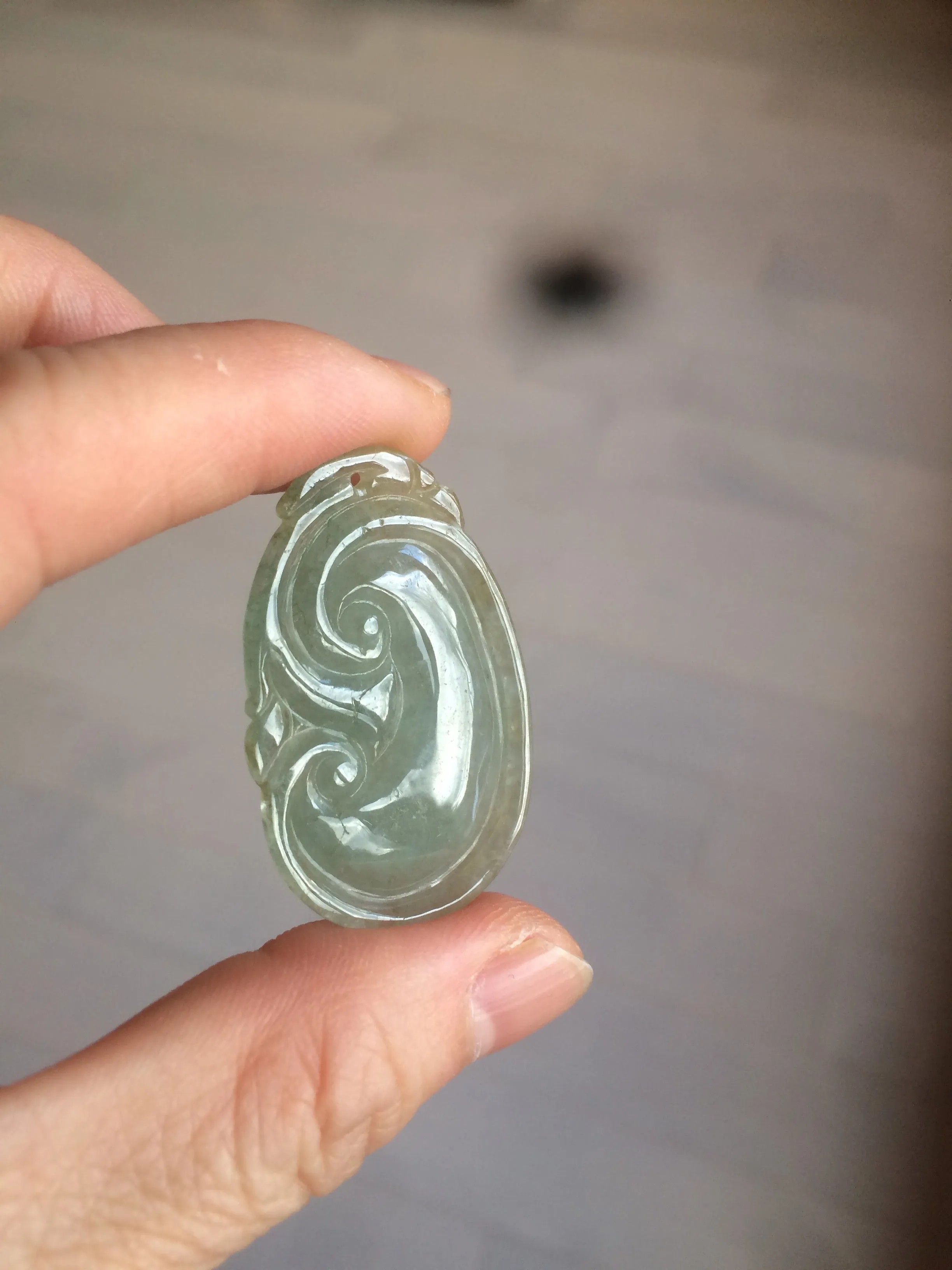 100% Natural type A dark green/light green/gray jadeite Jade RuYi(如意) pendant BF75