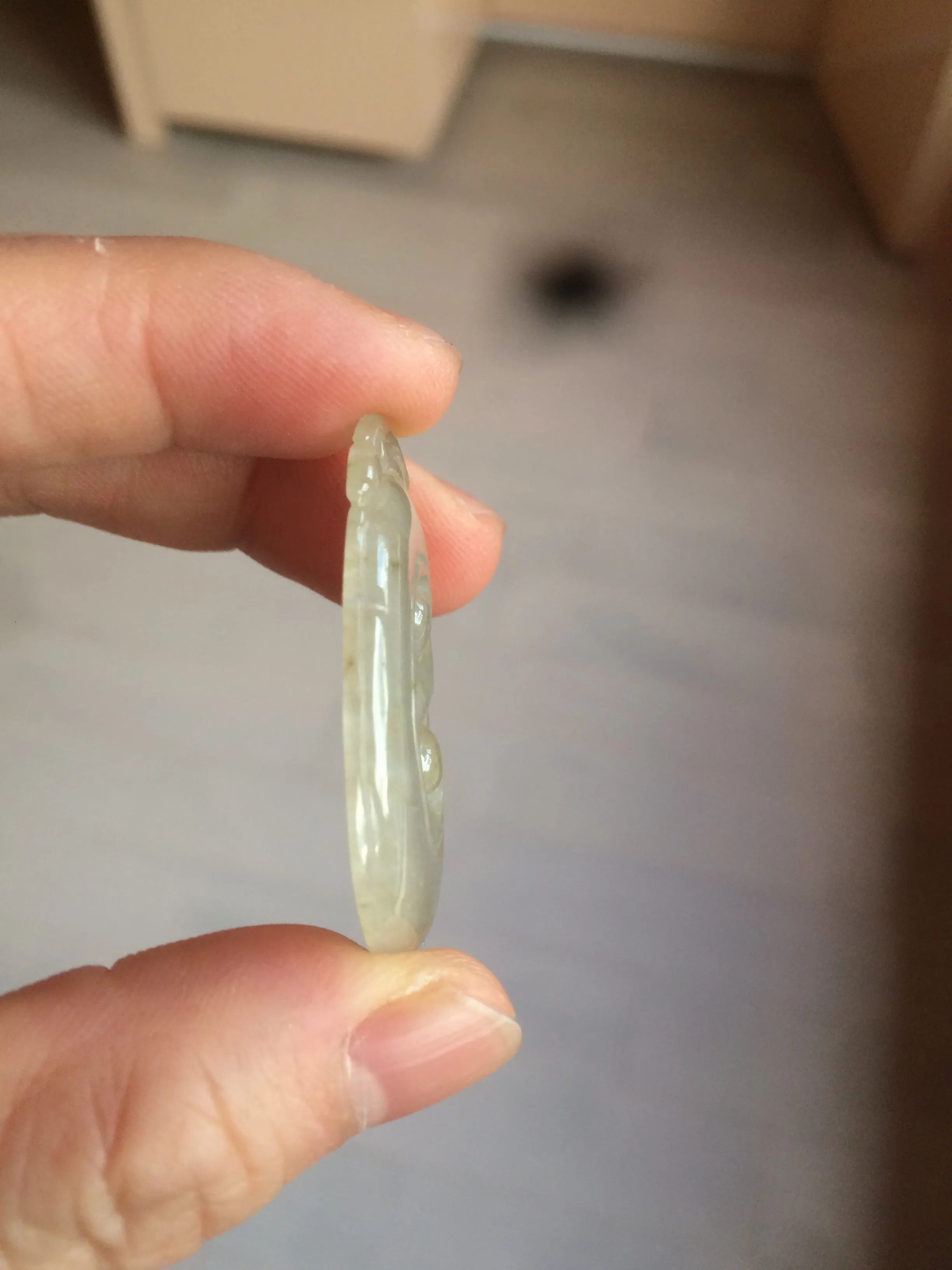 100% Natural type A dark green/light green/gray jadeite Jade RuYi(如意) pendant BF75