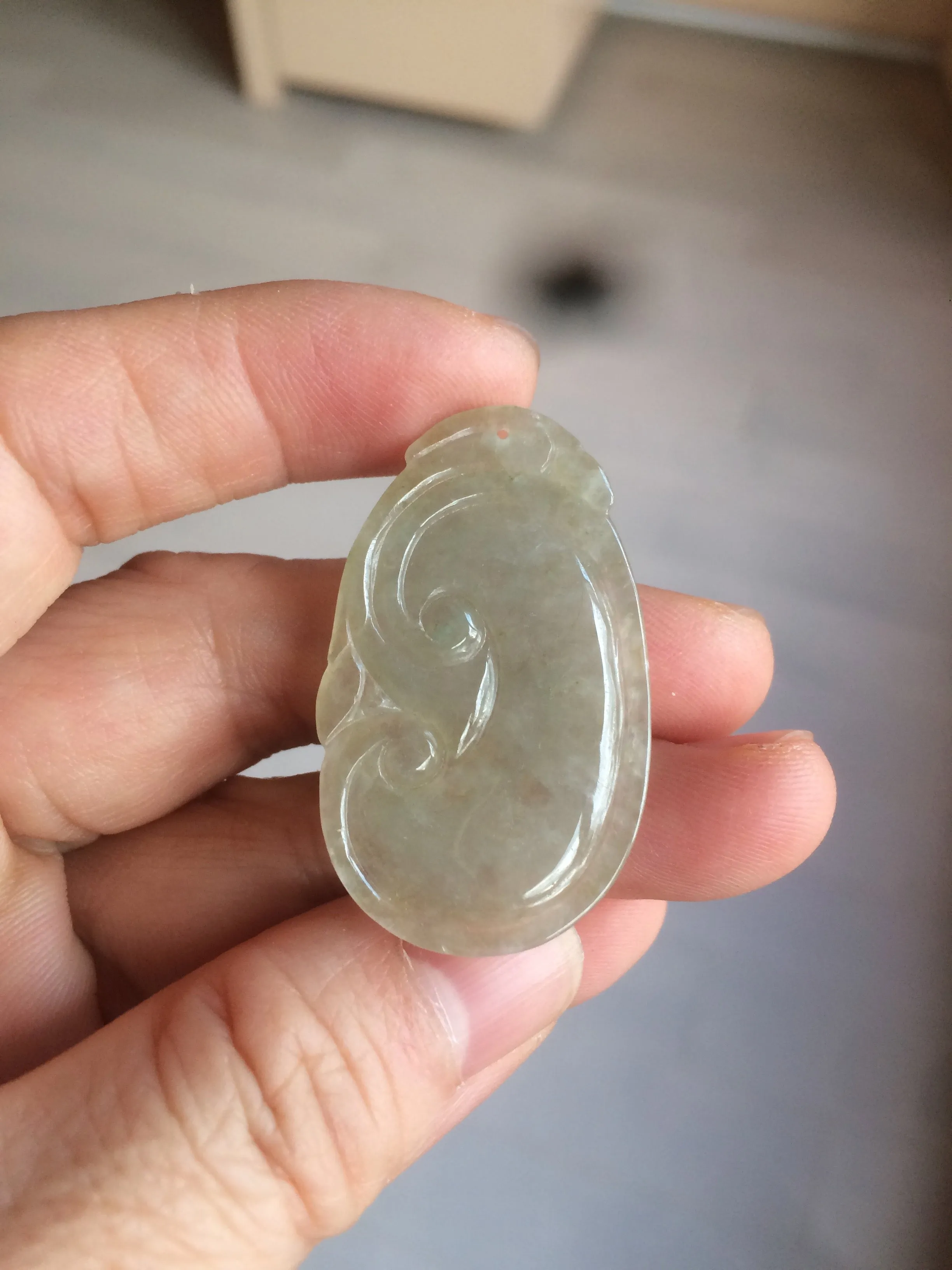 100% Natural type A dark green/light green/gray jadeite Jade RuYi(如意) pendant BF75