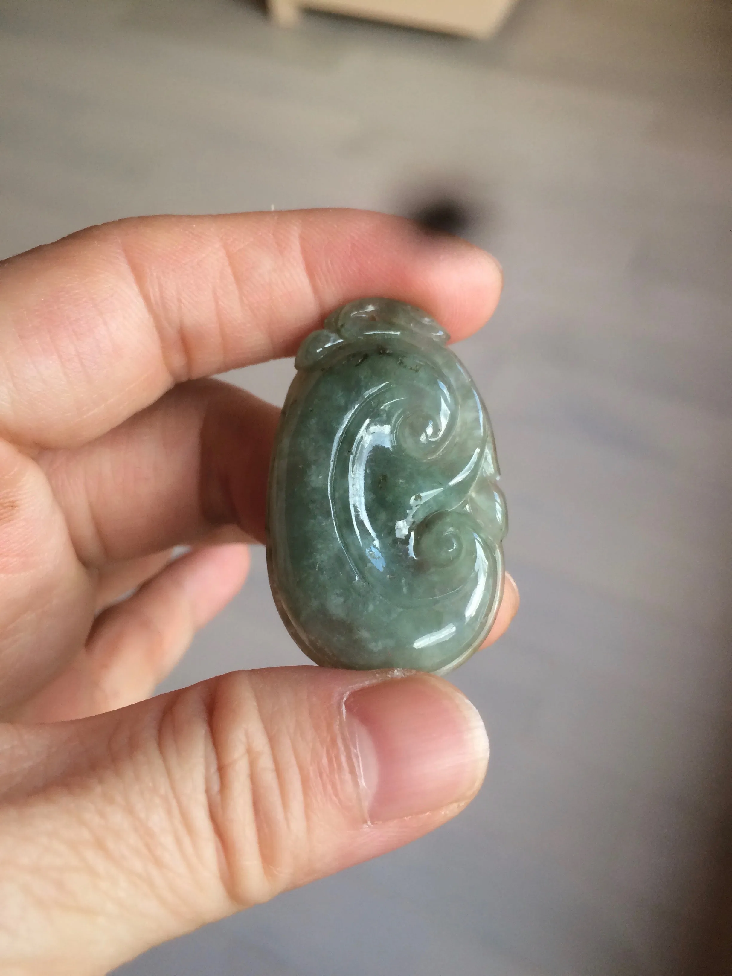 100% Natural type A dark green/light green/gray jadeite Jade RuYi(如意) pendant BF75