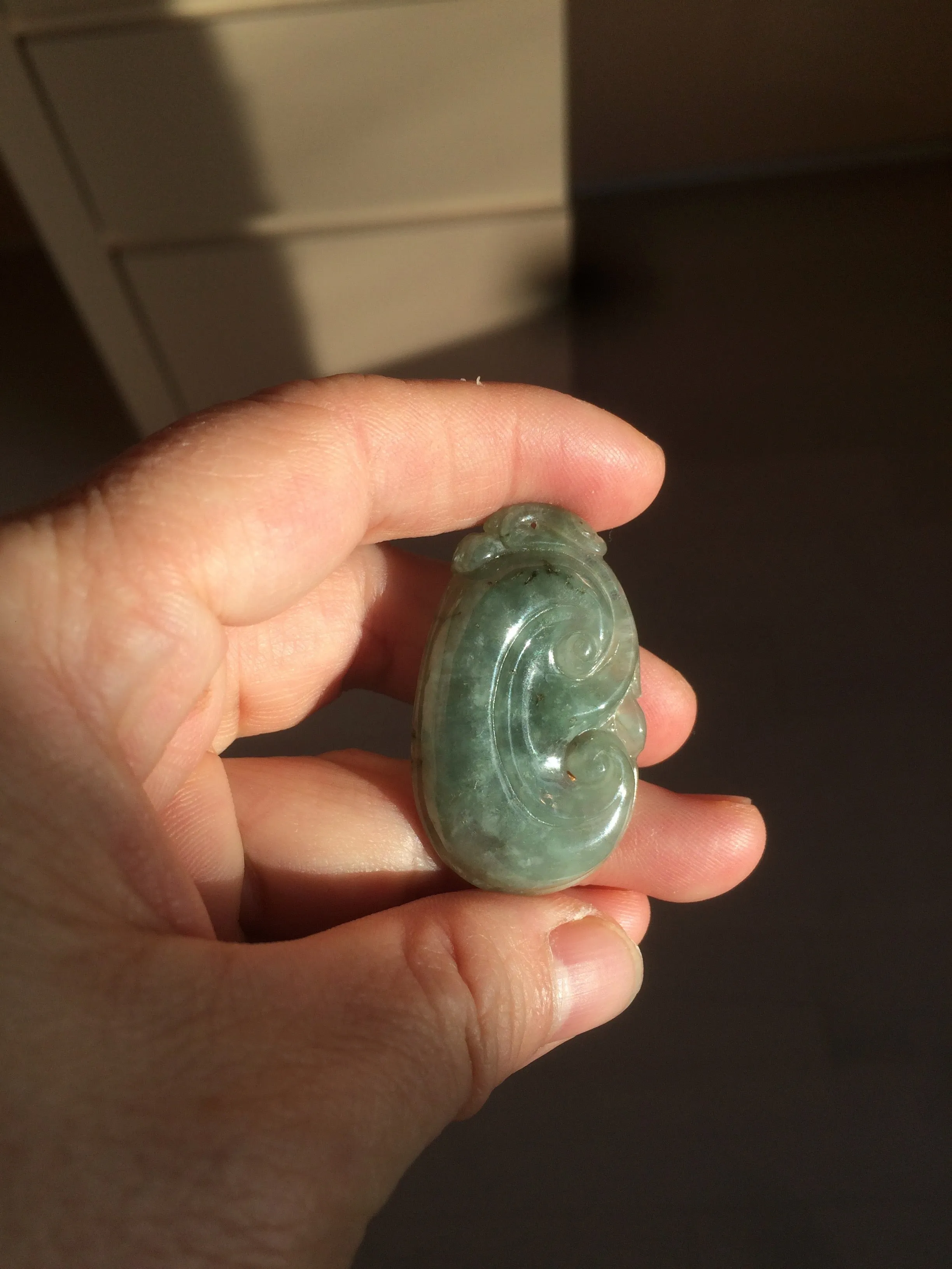 100% Natural type A dark green/light green/gray jadeite Jade RuYi(如意) pendant BF75