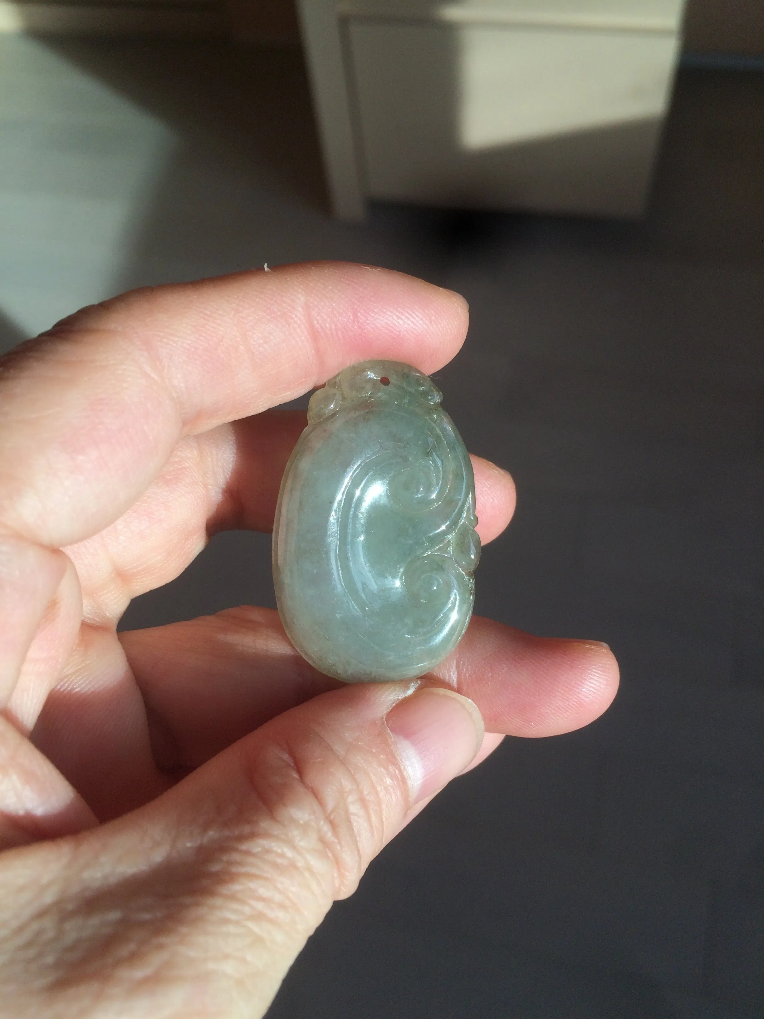 100% Natural type A dark green/light green/gray jadeite Jade RuYi(如意) pendant BF75