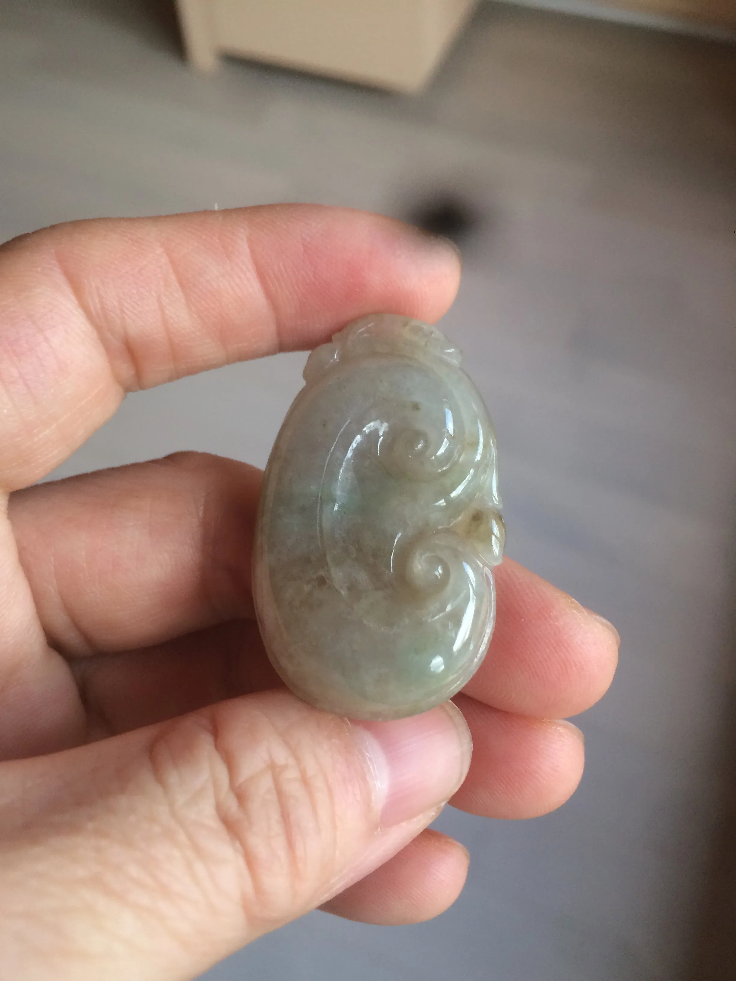 100% Natural type A dark green/light green/gray jadeite Jade RuYi(如意) pendant BF75
