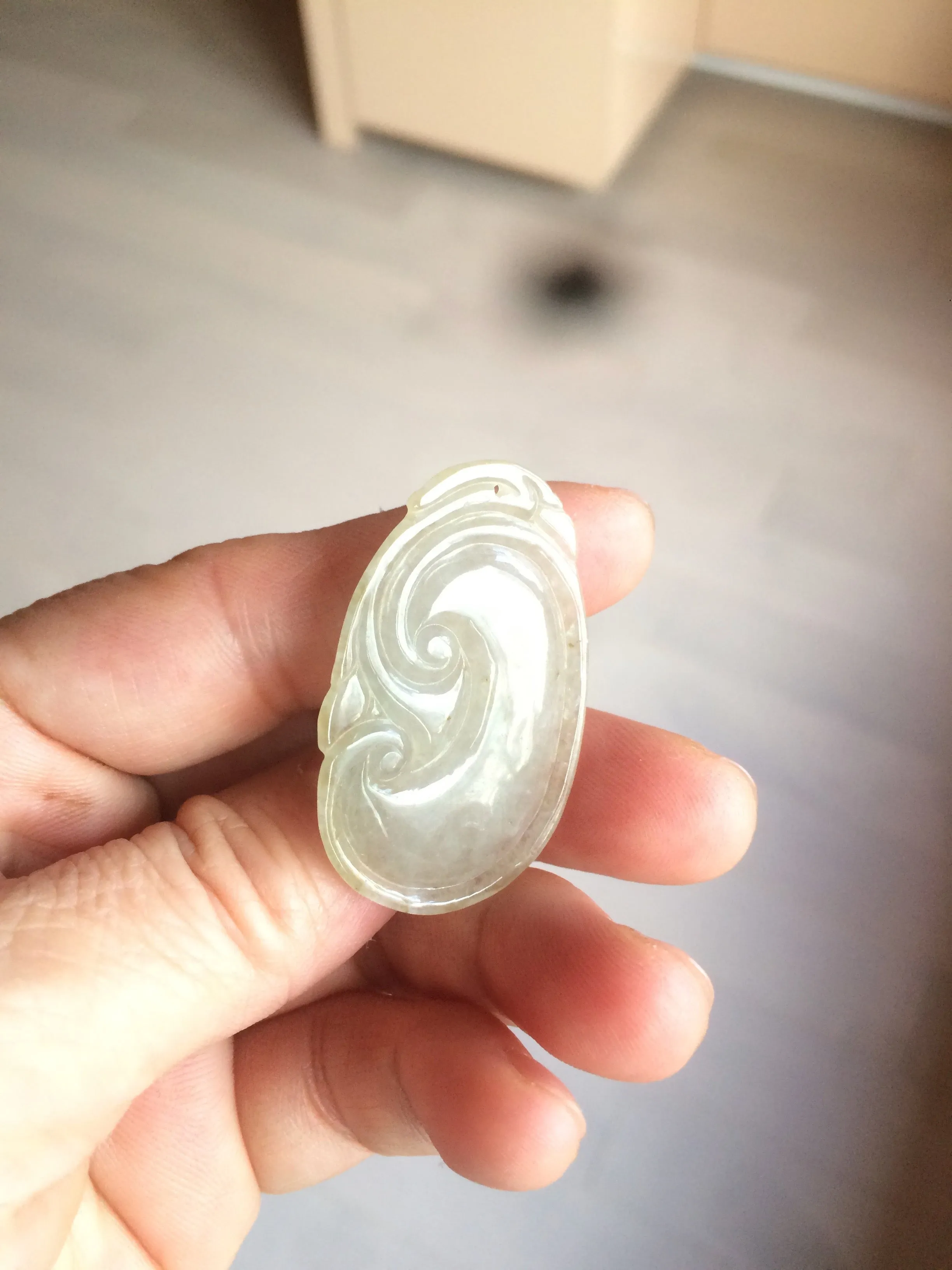 100% Natural type A dark green/light green/gray jadeite Jade RuYi(如意) pendant BF75