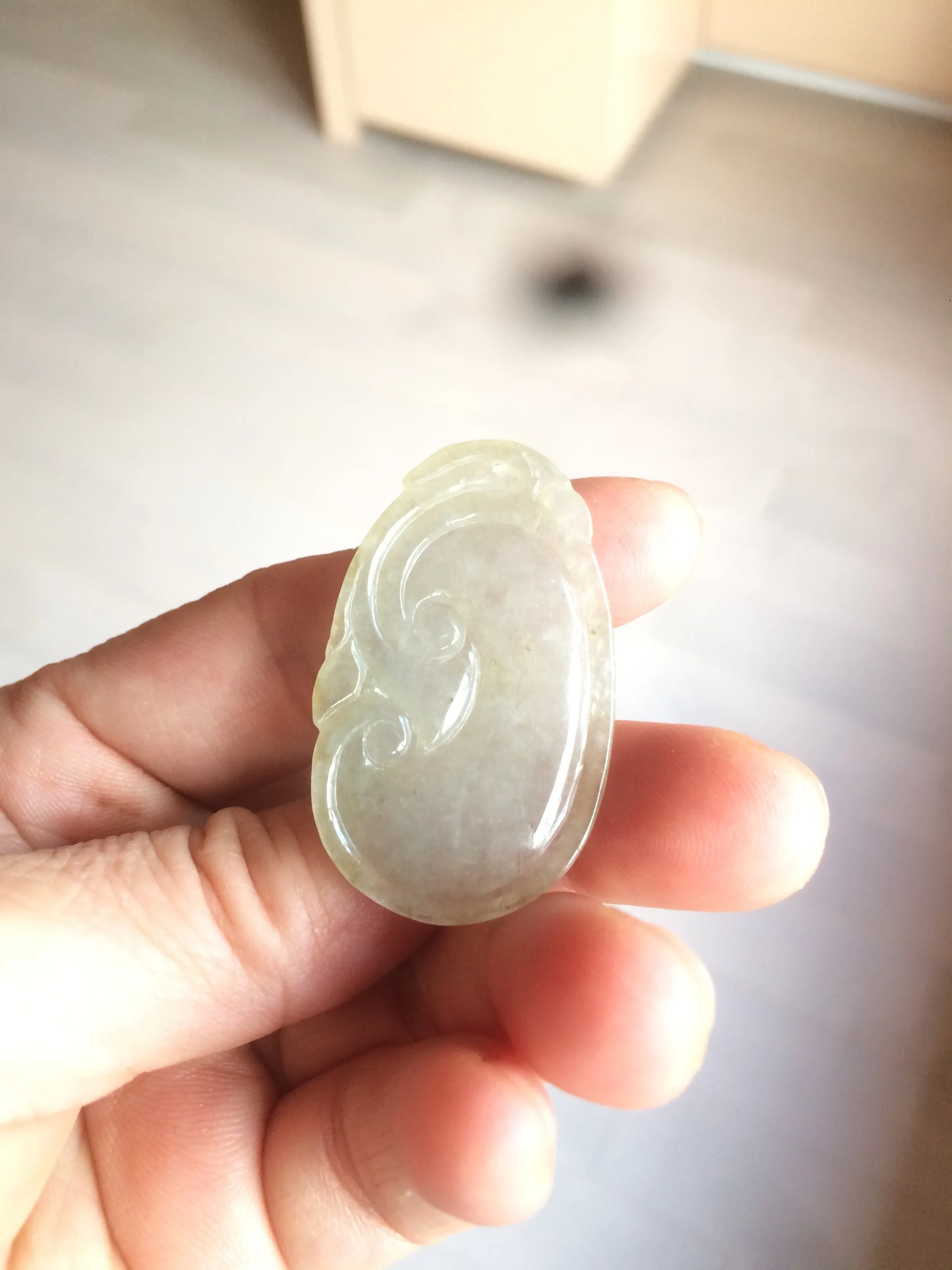100% Natural type A dark green/light green/gray jadeite Jade RuYi(如意) pendant BF75