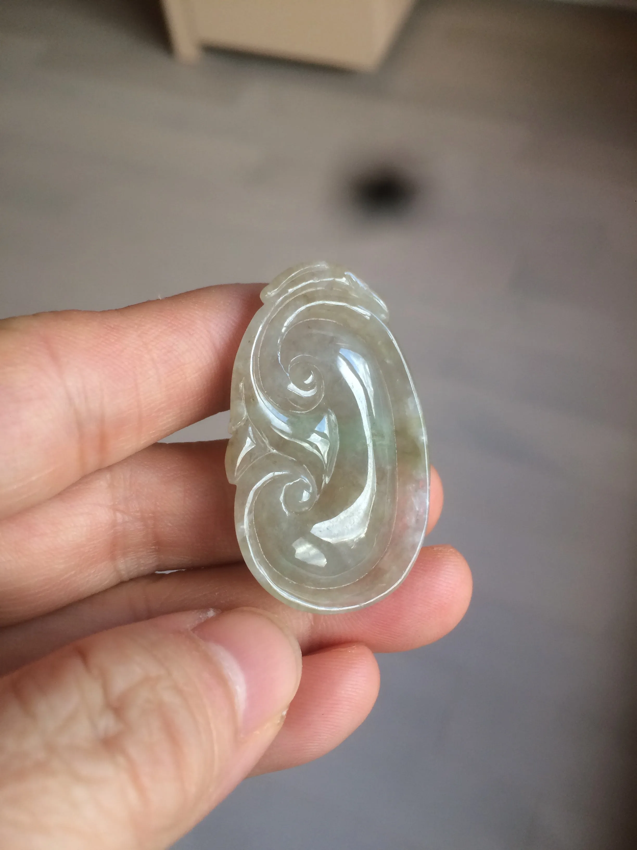 100% Natural type A dark green/light green/gray jadeite Jade RuYi(如意) pendant BF75