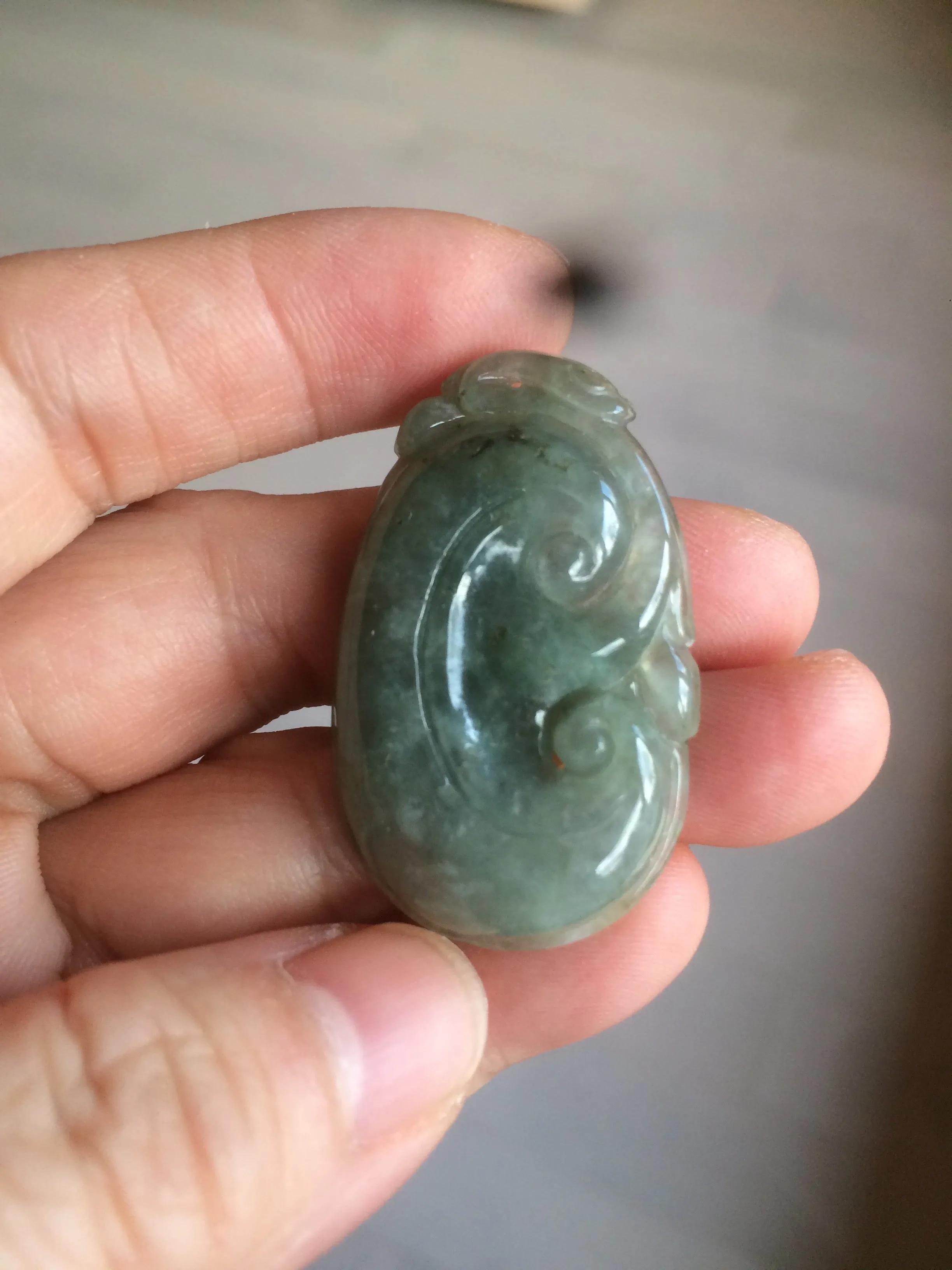 100% Natural type A dark green/light green/gray jadeite Jade RuYi(如意) pendant BF75