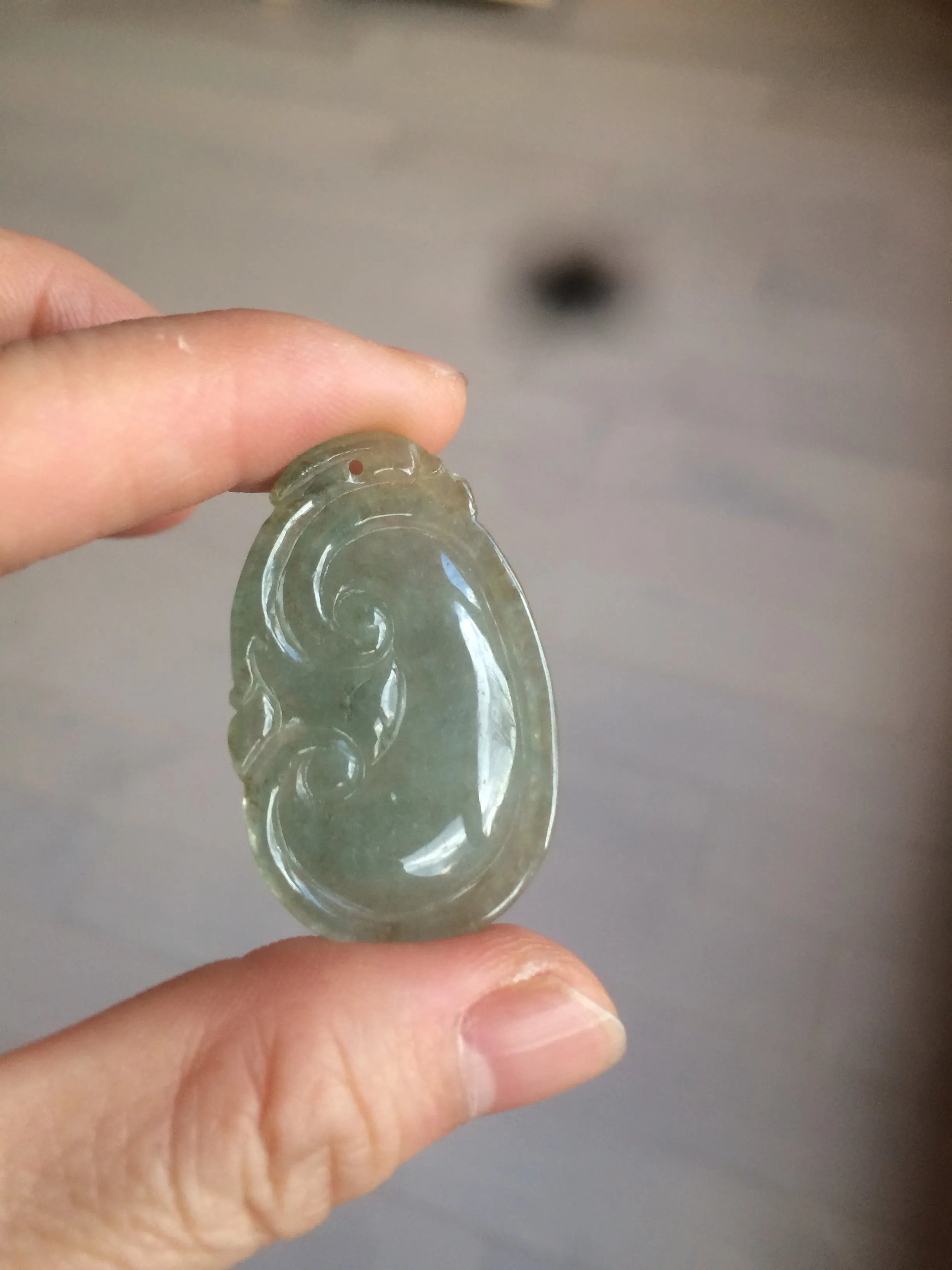 100% Natural type A dark green/light green/gray jadeite Jade RuYi(如意) pendant BF75