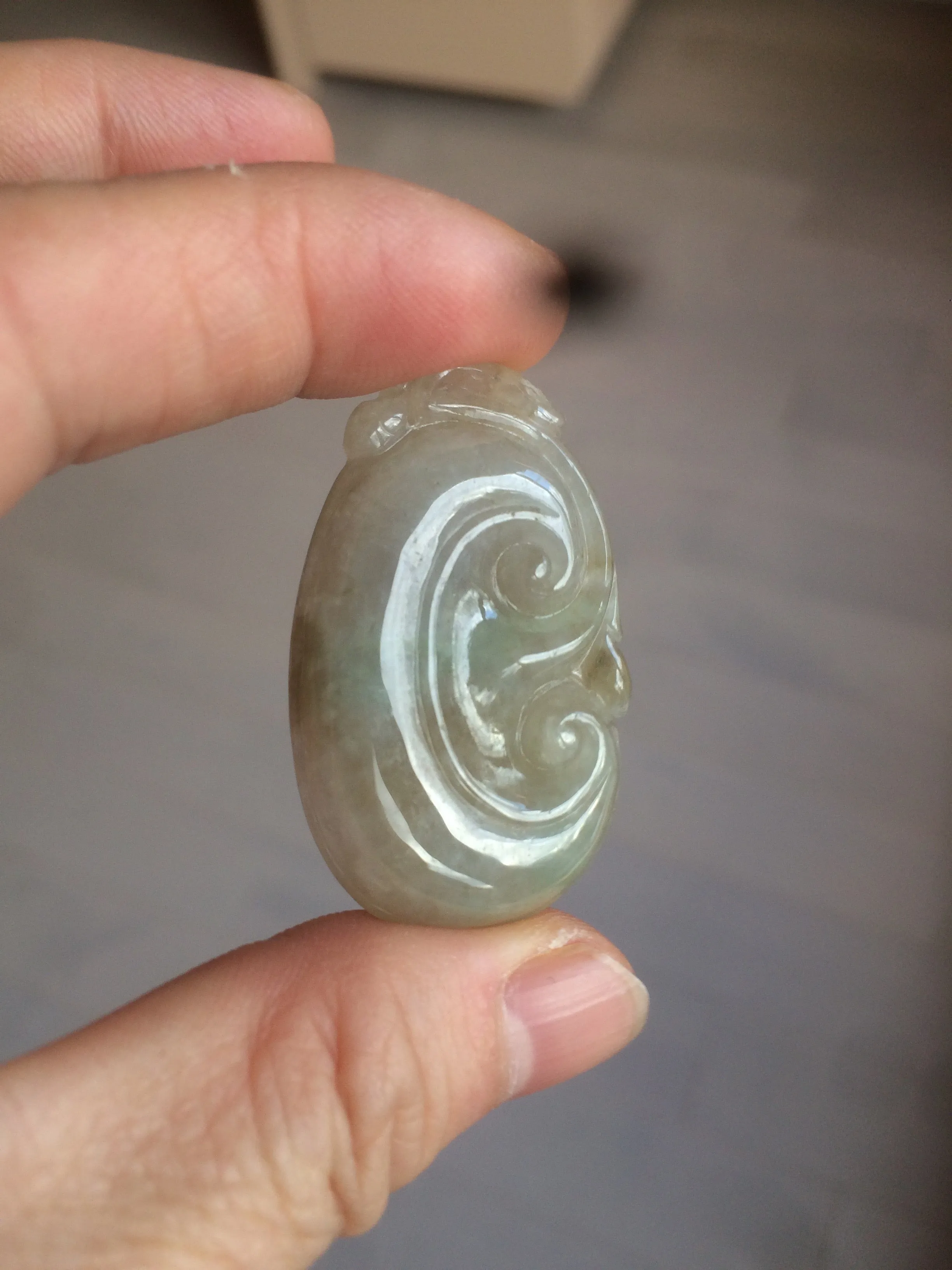 100% Natural type A dark green/light green/gray jadeite Jade RuYi(如意) pendant BF75