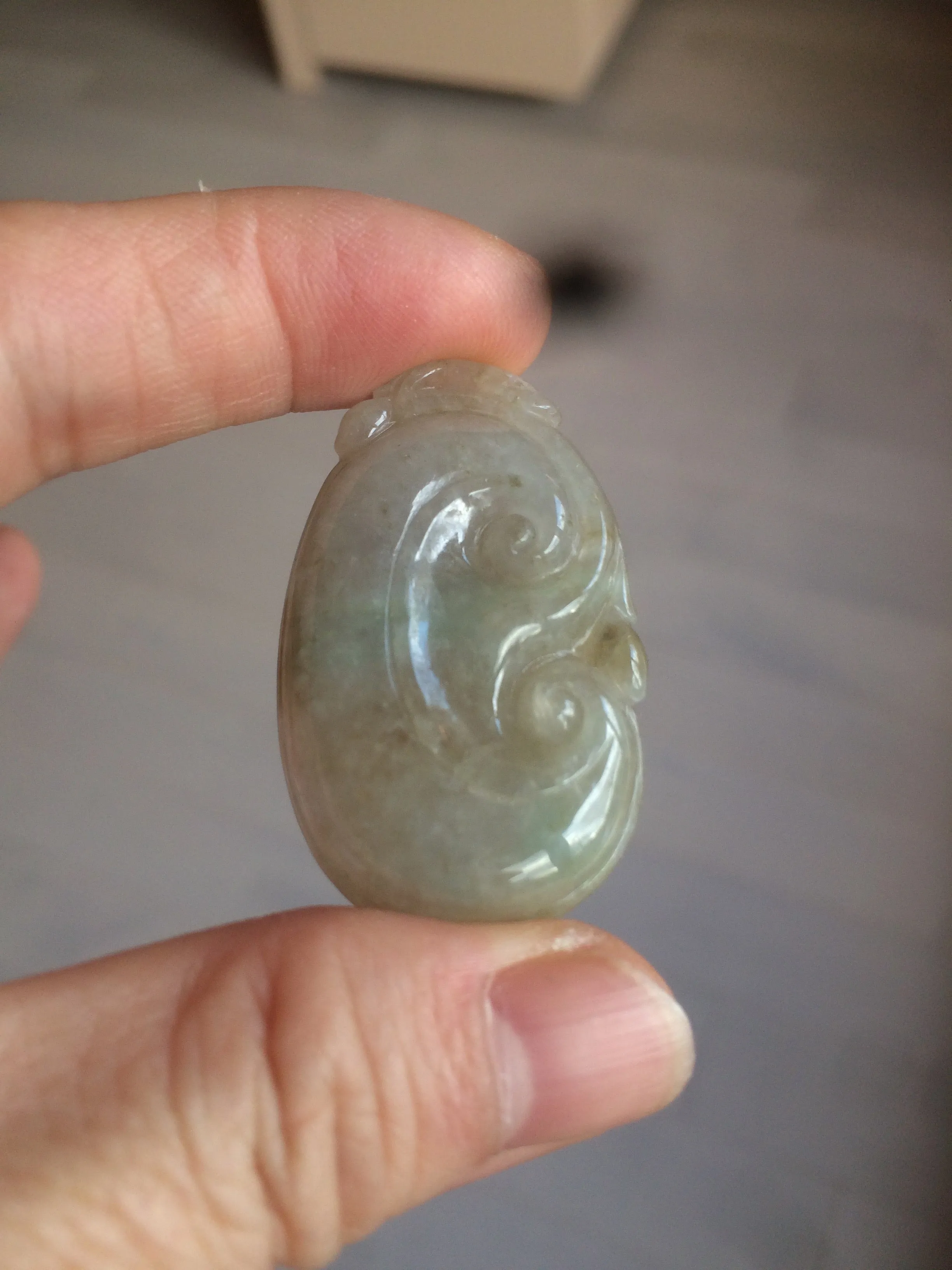 100% Natural type A dark green/light green/gray jadeite Jade RuYi(如意) pendant BF75