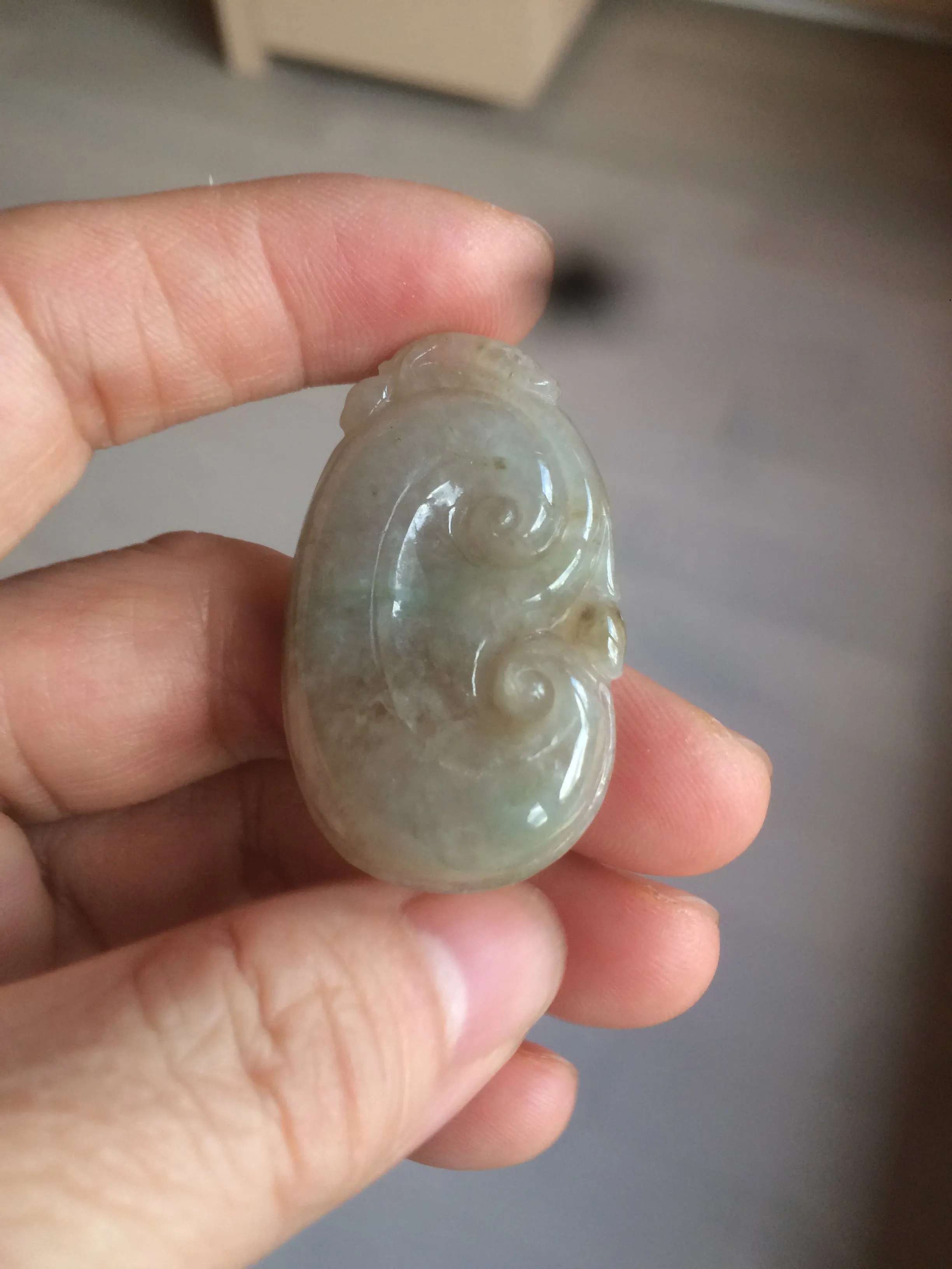 100% Natural type A dark green/light green/gray jadeite Jade RuYi(如意) pendant BF75