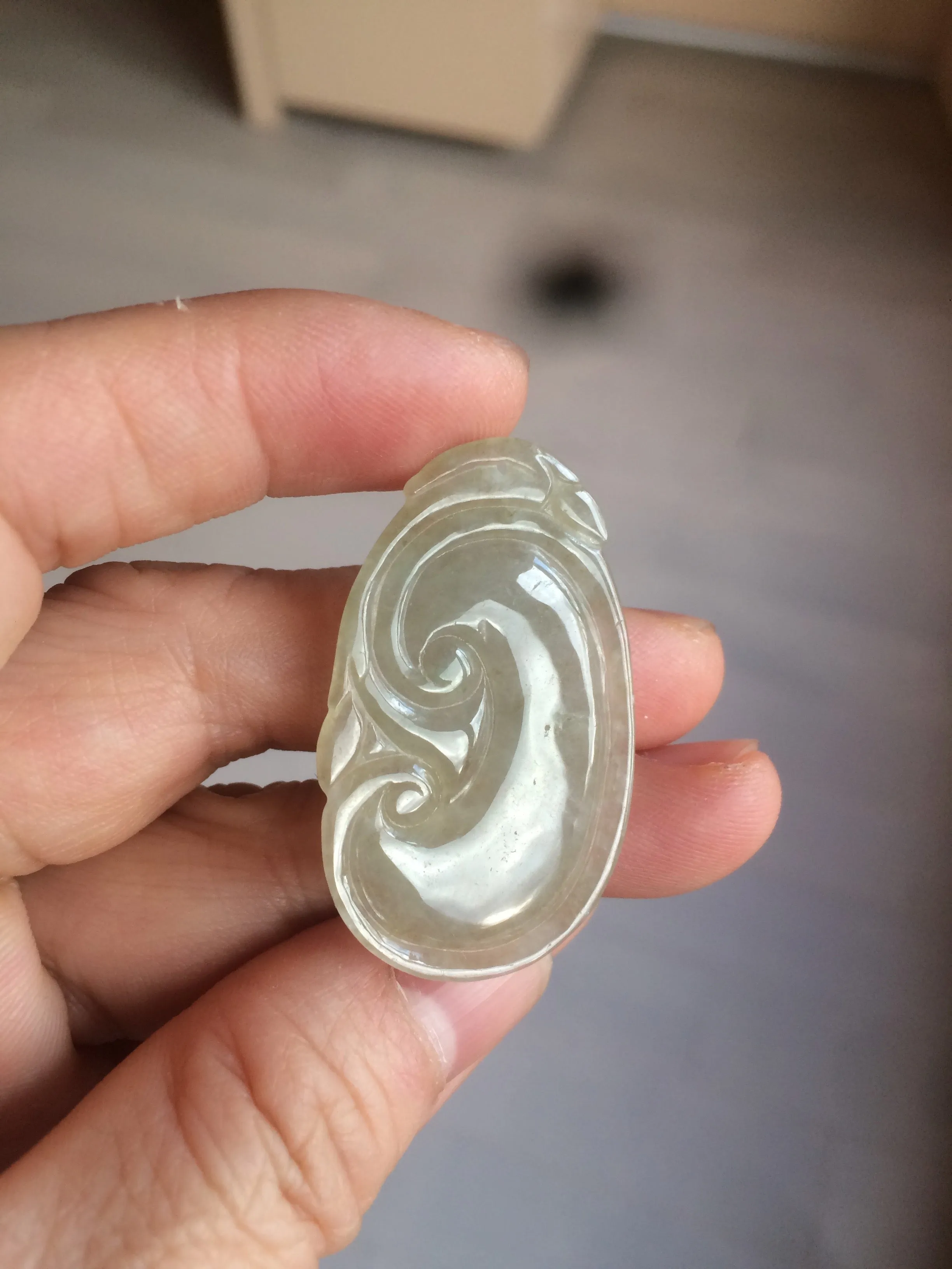 100% Natural type A dark green/light green/gray jadeite Jade RuYi(如意) pendant BF75
