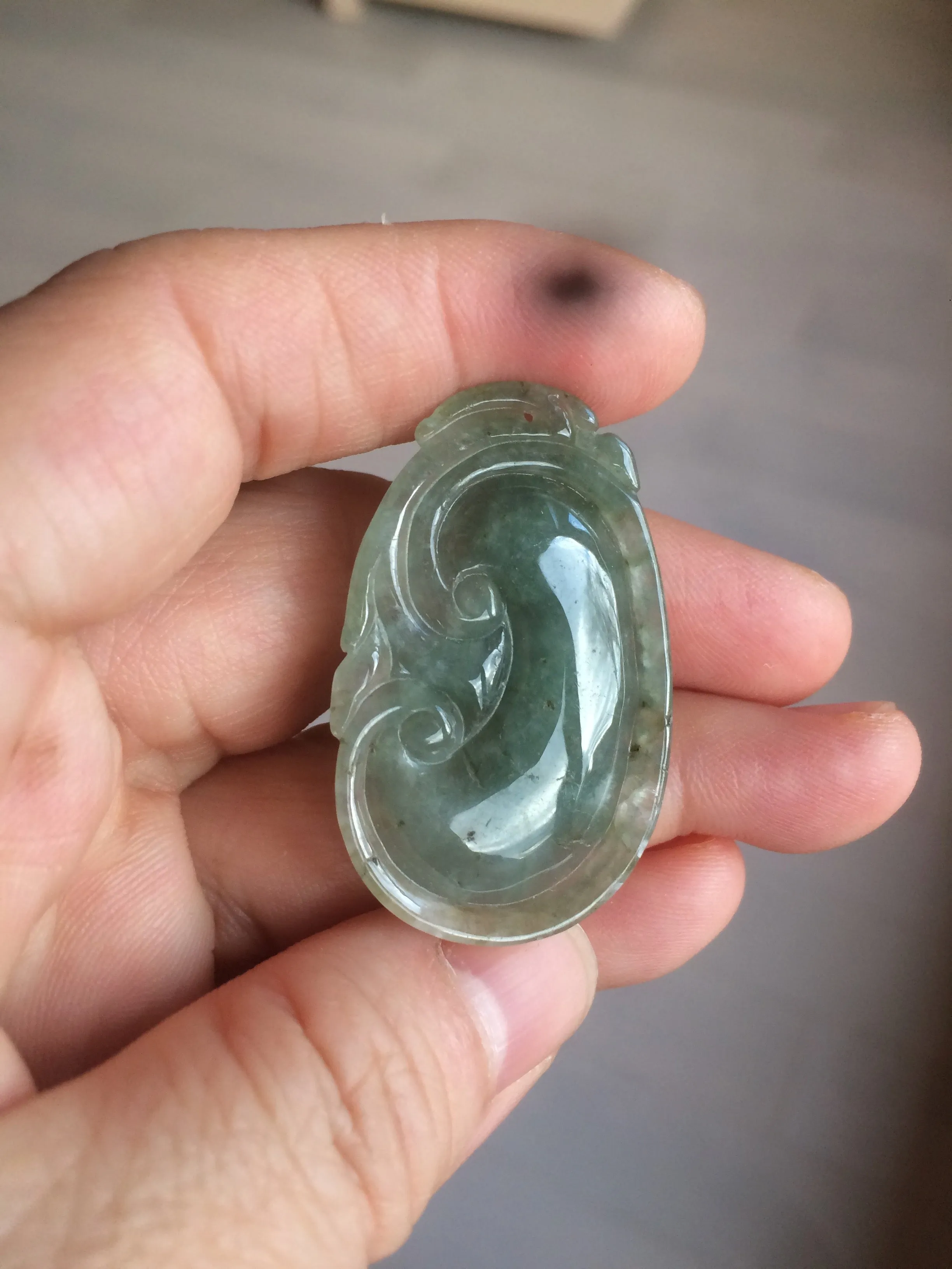 100% Natural type A dark green/light green/gray jadeite Jade RuYi(如意) pendant BF75