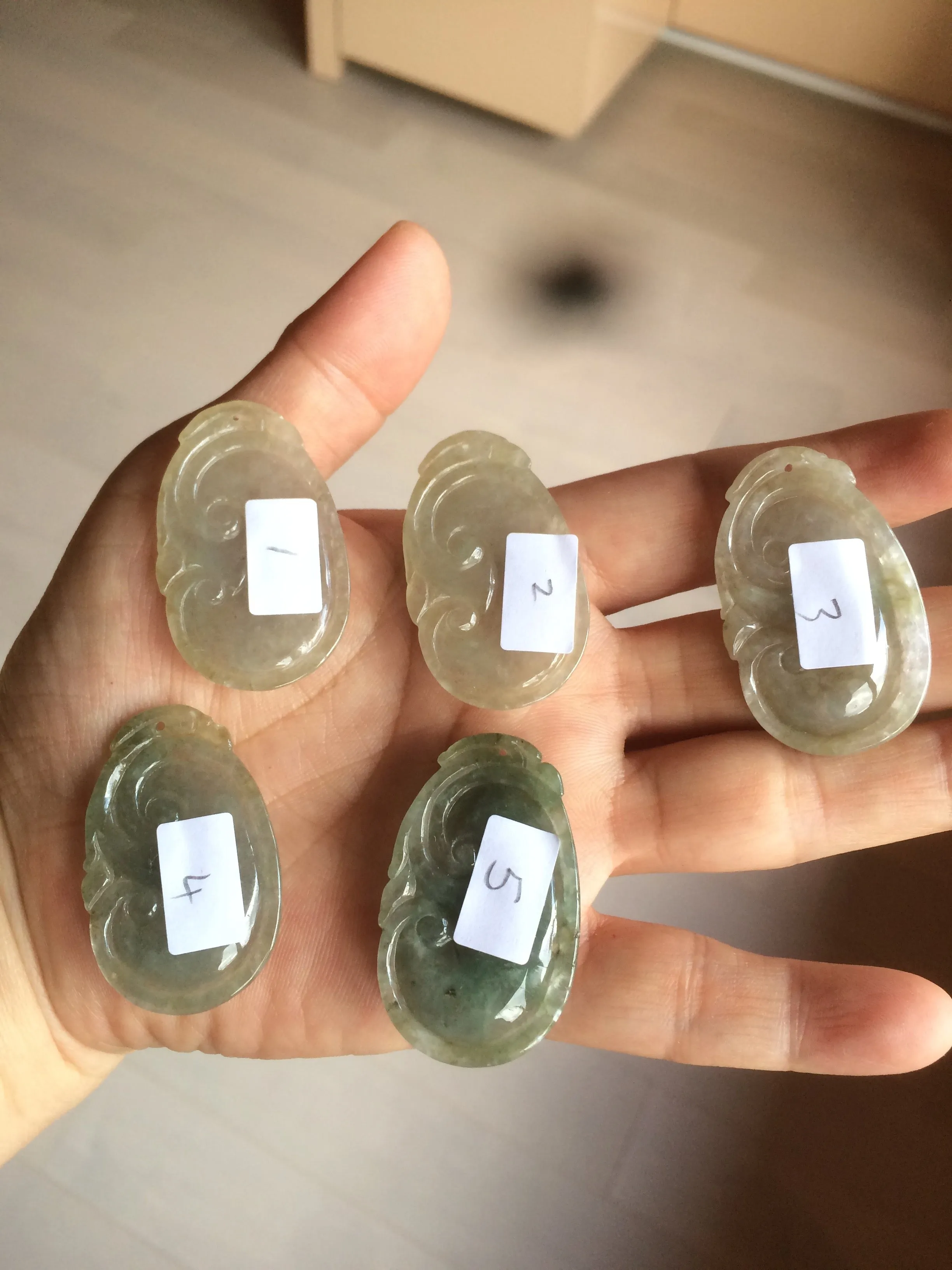 100% Natural type A dark green/light green/gray jadeite Jade RuYi(如意) pendant BF75