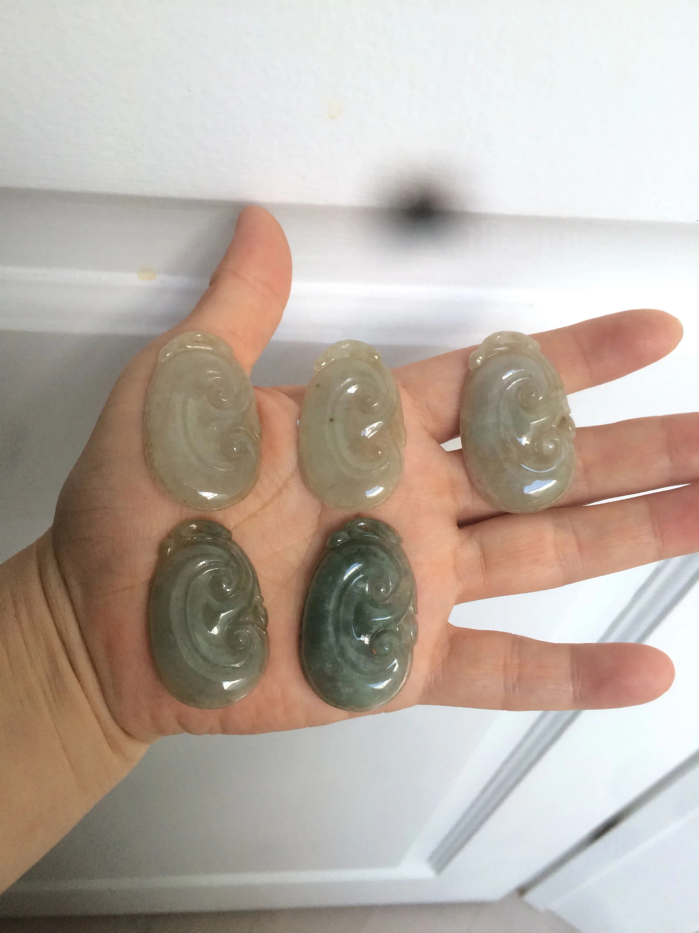 100% Natural type A dark green/light green/gray jadeite Jade RuYi(如意) pendant BF75