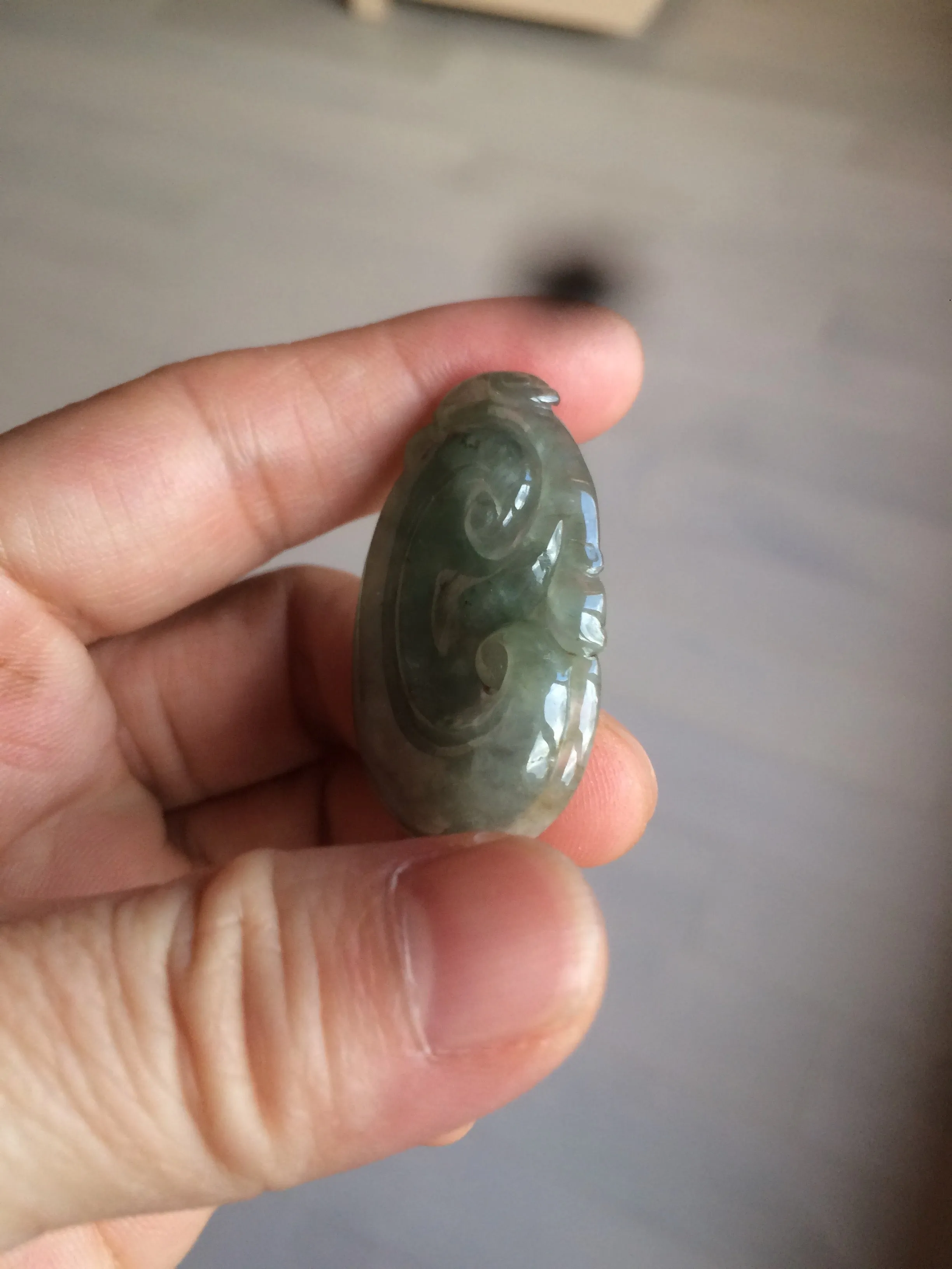 100% Natural type A dark green/light green/gray jadeite Jade RuYi(如意) pendant BF75