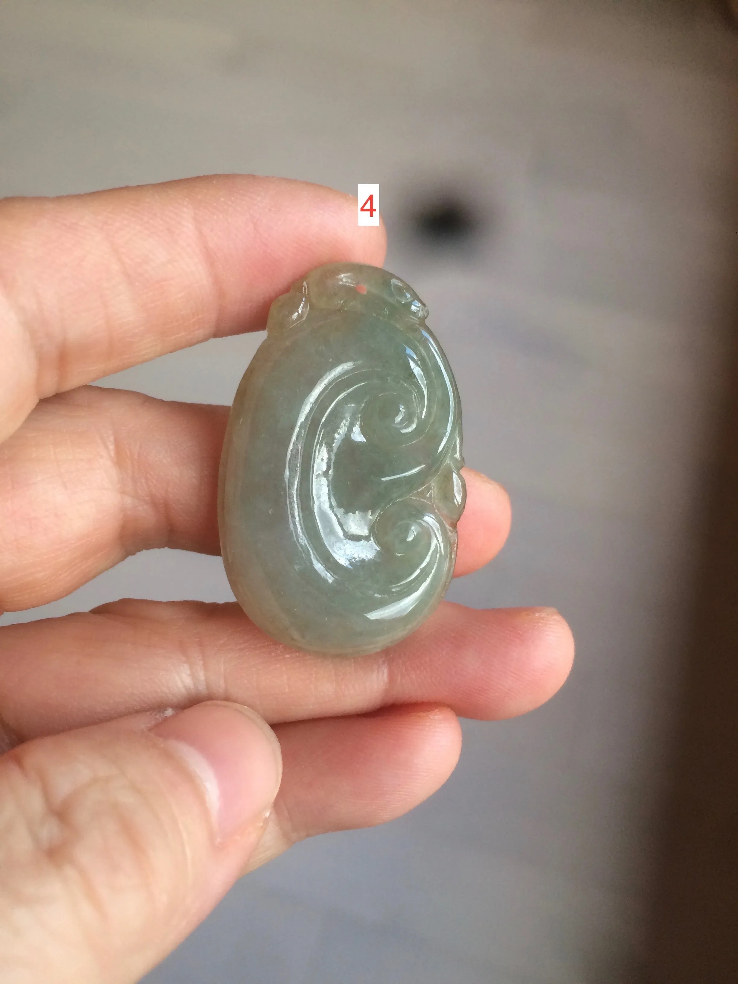 100% Natural type A dark green/light green/gray jadeite Jade RuYi(如意) pendant BF75