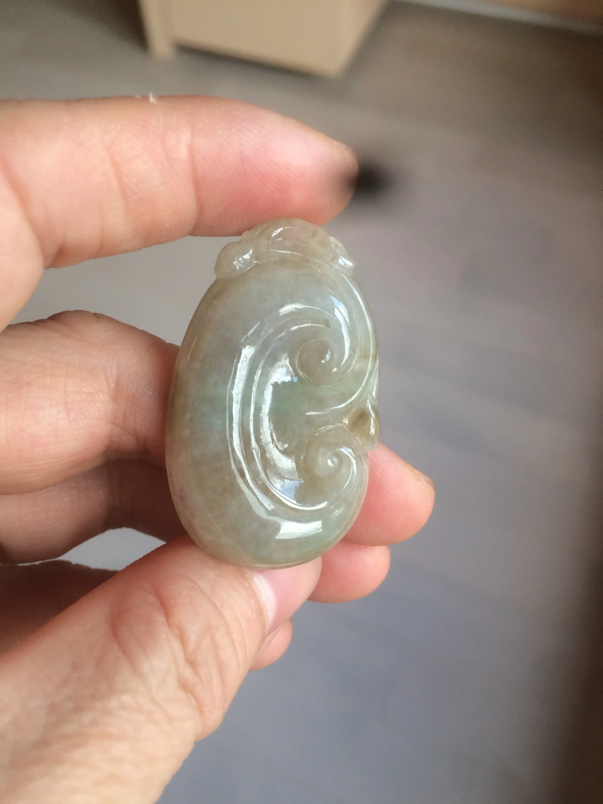 100% Natural type A dark green/light green/gray jadeite Jade RuYi(如意) pendant BF75