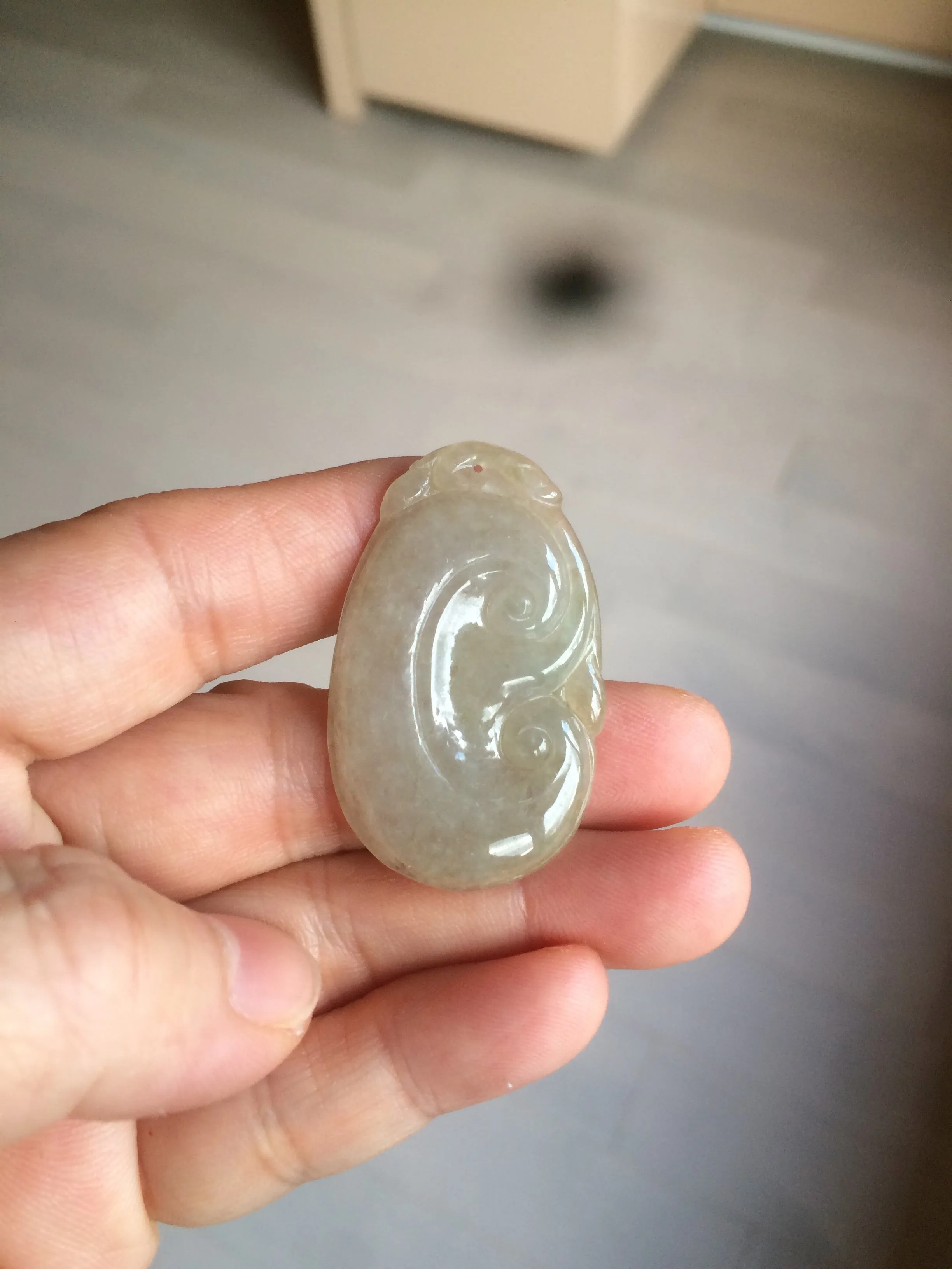 100% Natural type A dark green/light green/gray jadeite Jade RuYi(如意) pendant BF75