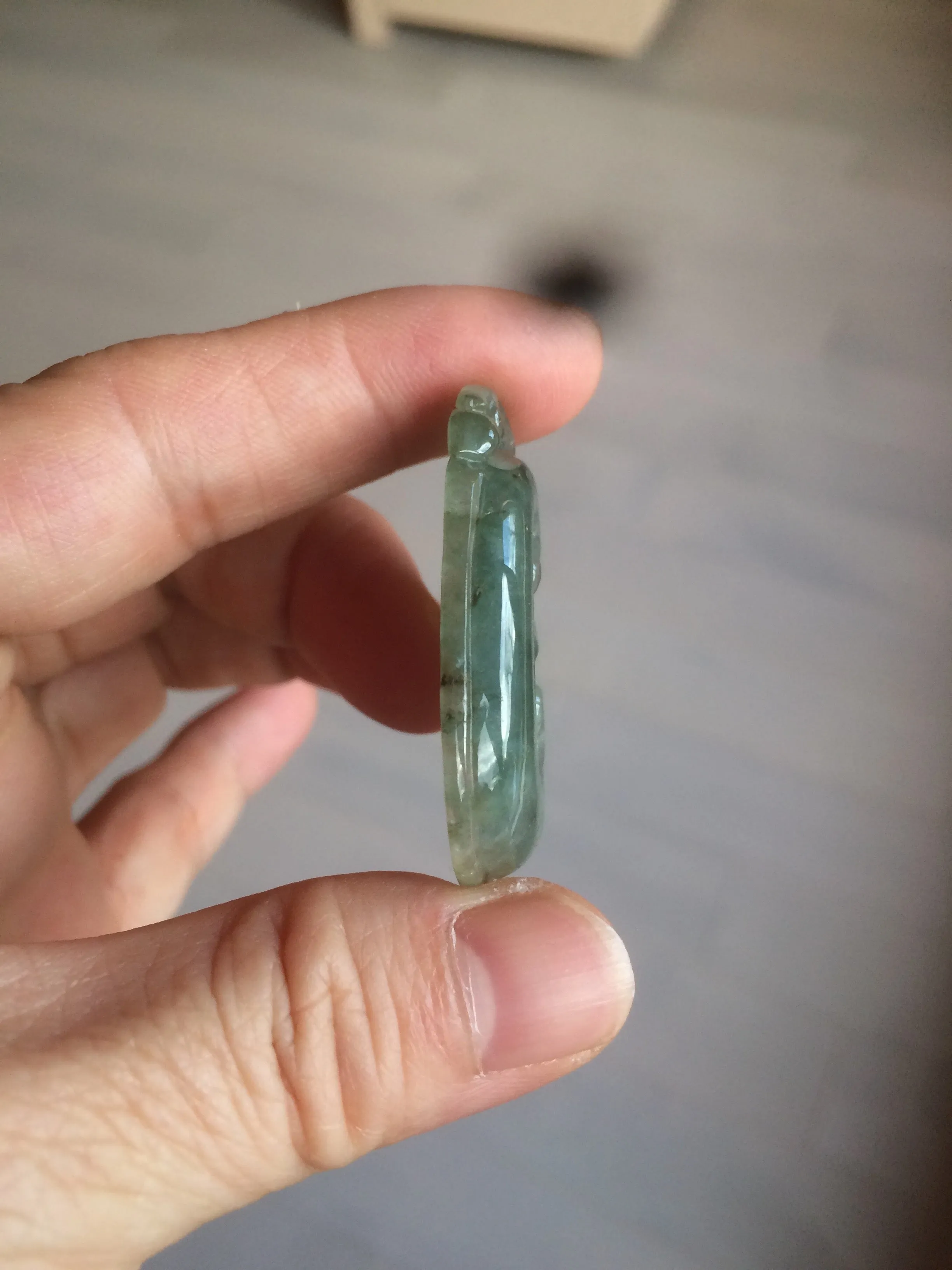 100% Natural type A dark green/light green/gray jadeite Jade RuYi(如意) pendant BF75
