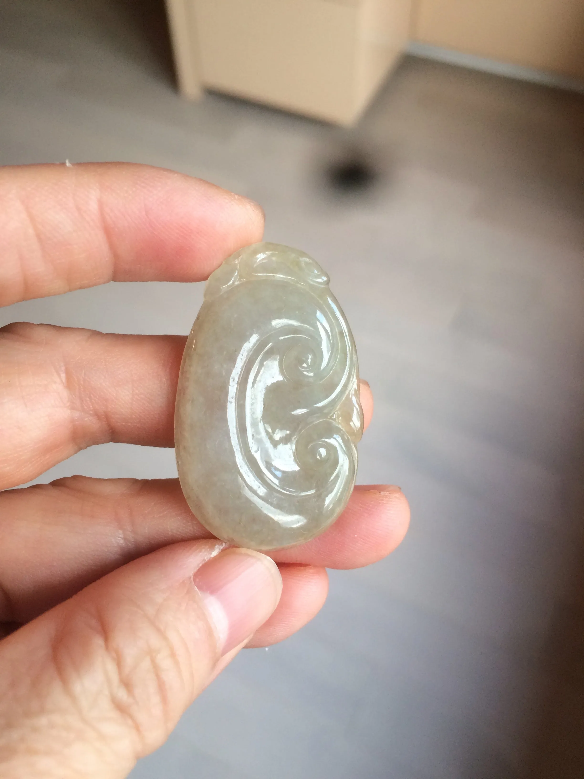 100% Natural type A dark green/light green/gray jadeite Jade RuYi(如意) pendant BF75