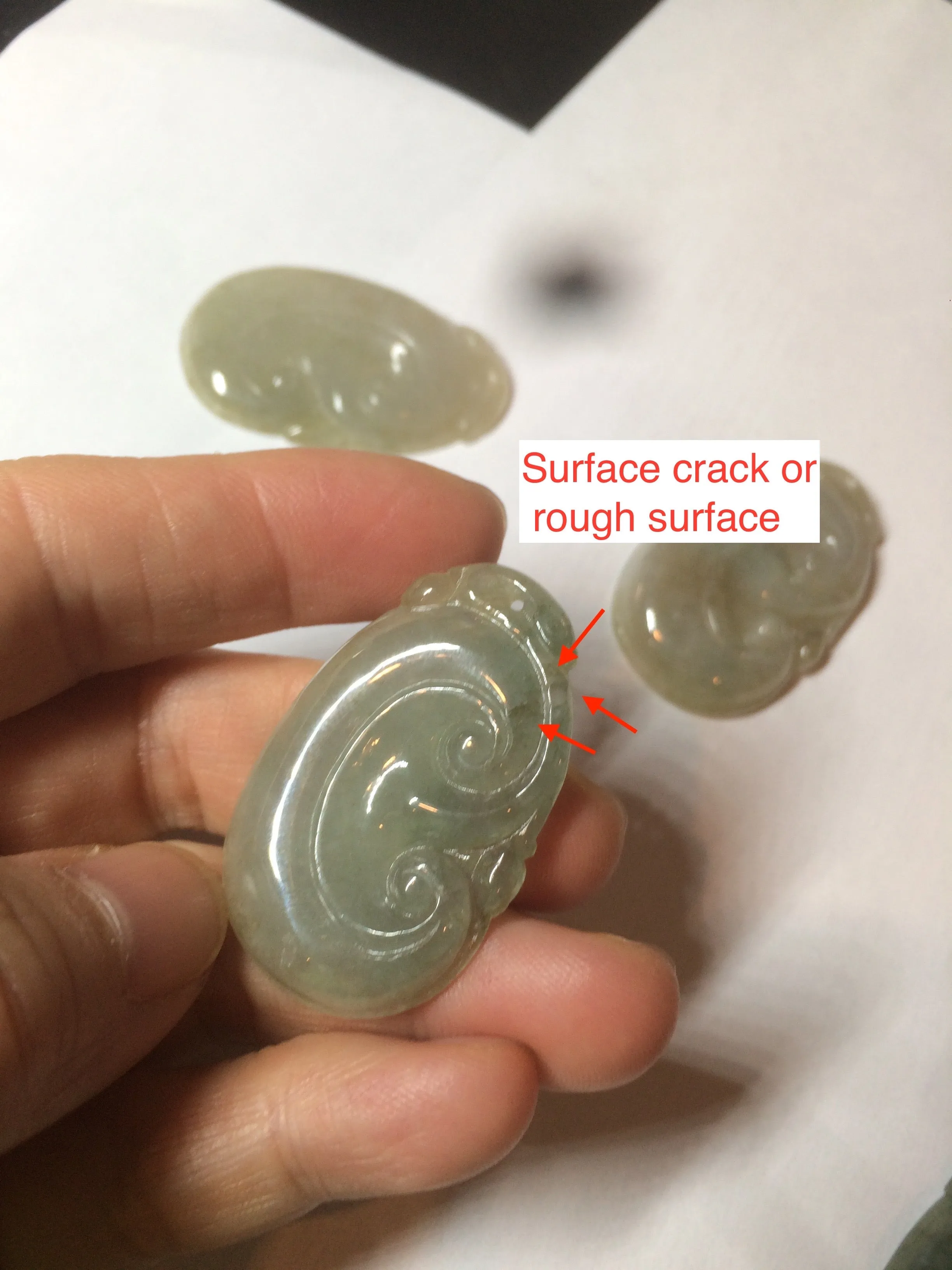 100% Natural type A dark green/light green/gray jadeite Jade RuYi(如意) pendant BF75