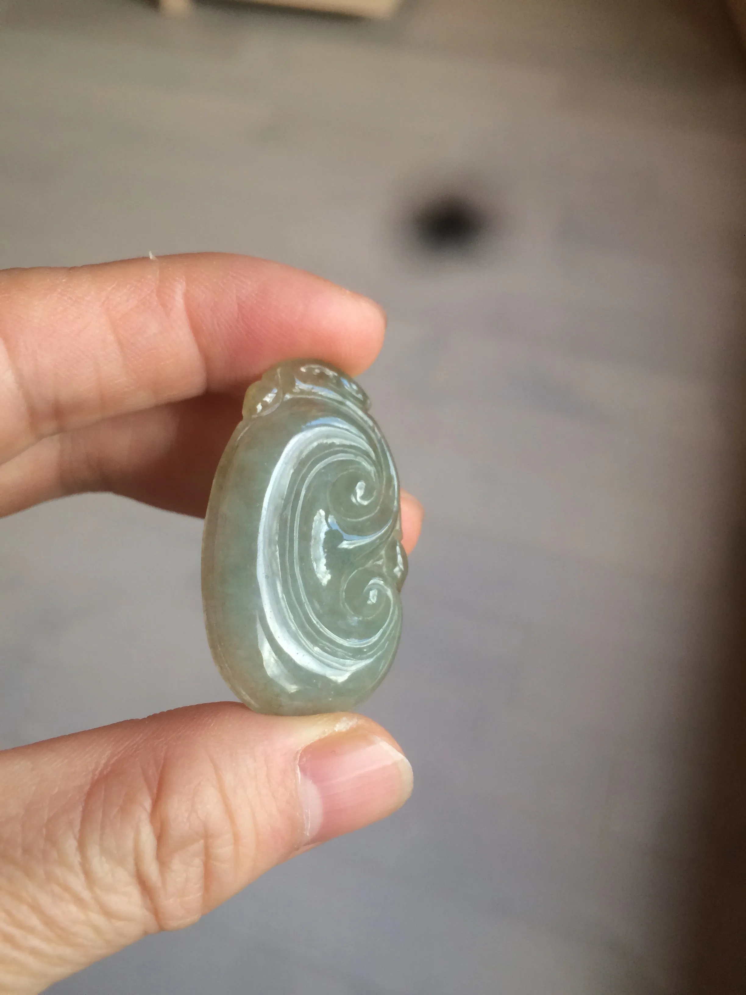 100% Natural type A dark green/light green/gray jadeite Jade RuYi(如意) pendant BF75