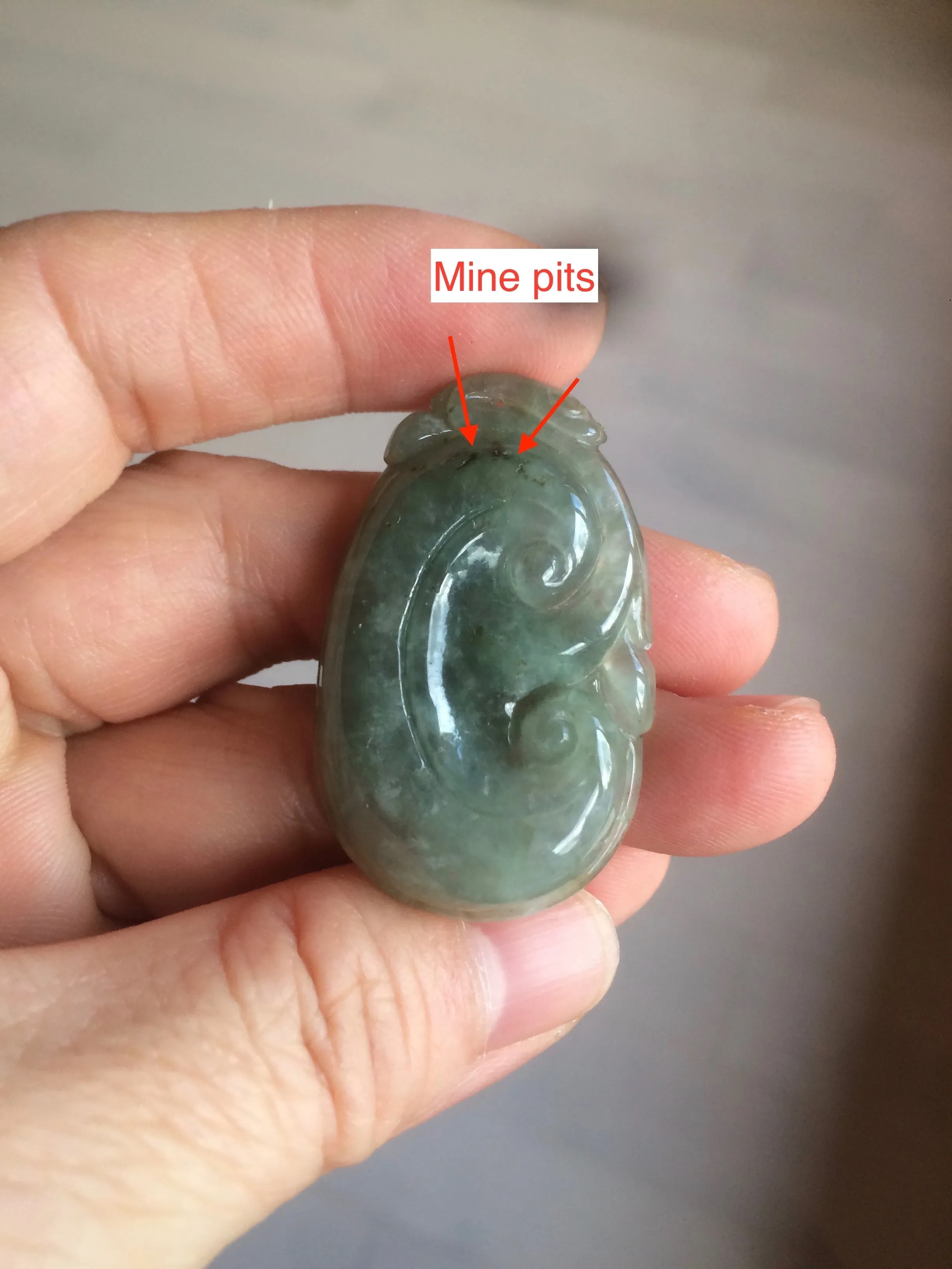 100% Natural type A dark green/light green/gray jadeite Jade RuYi(如意) pendant BF75