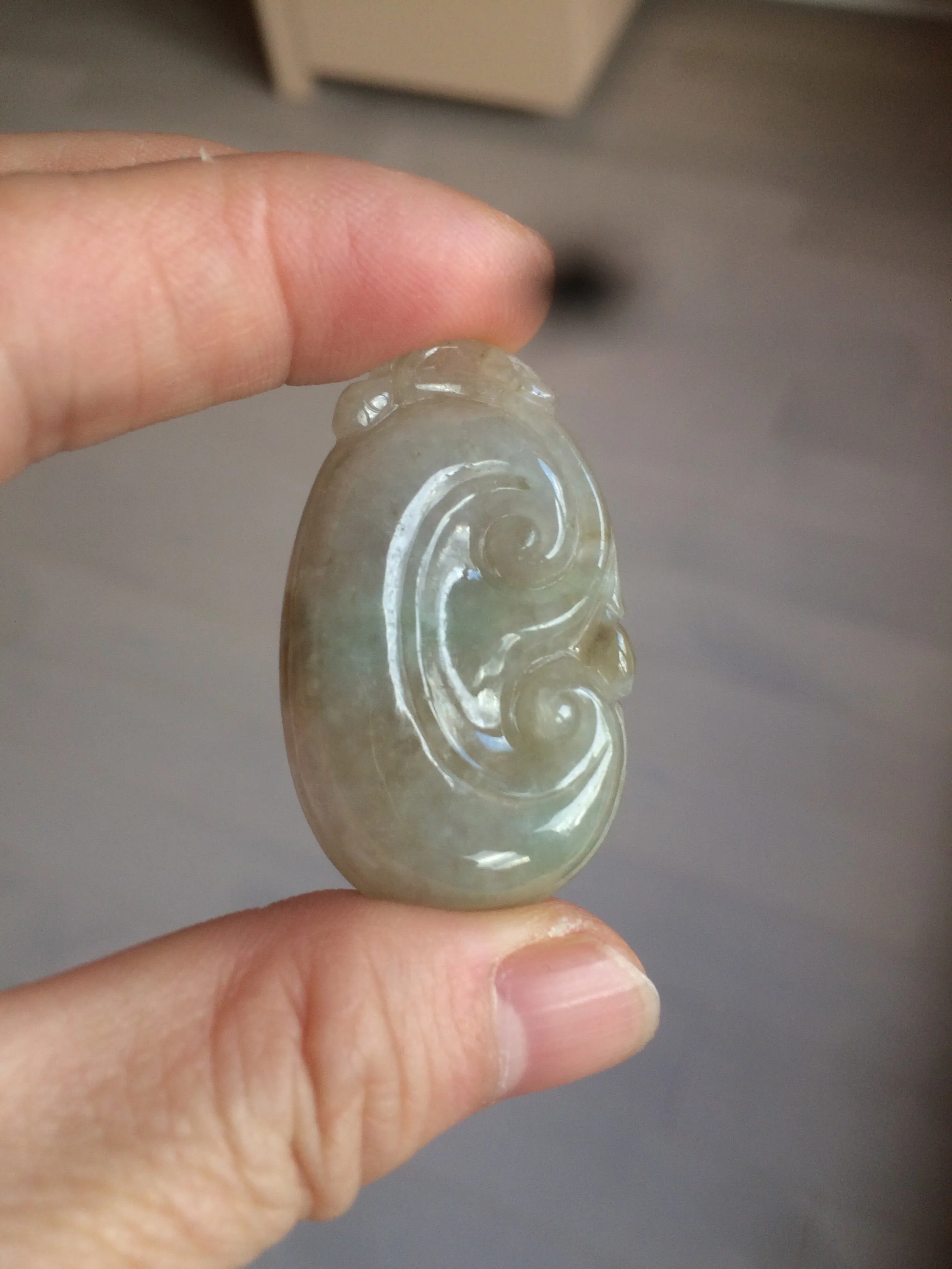 100% Natural type A dark green/light green/gray jadeite Jade RuYi(如意) pendant BF75