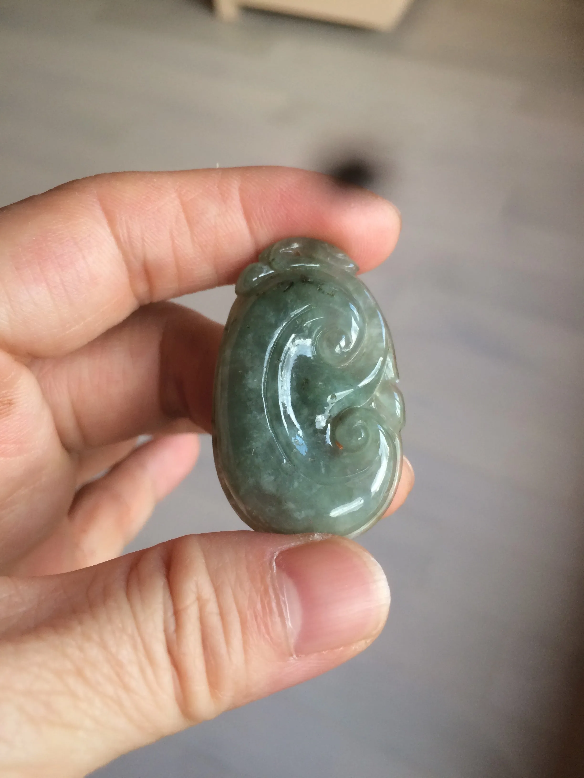 100% Natural type A dark green/light green/gray jadeite Jade RuYi(如意) pendant BF75