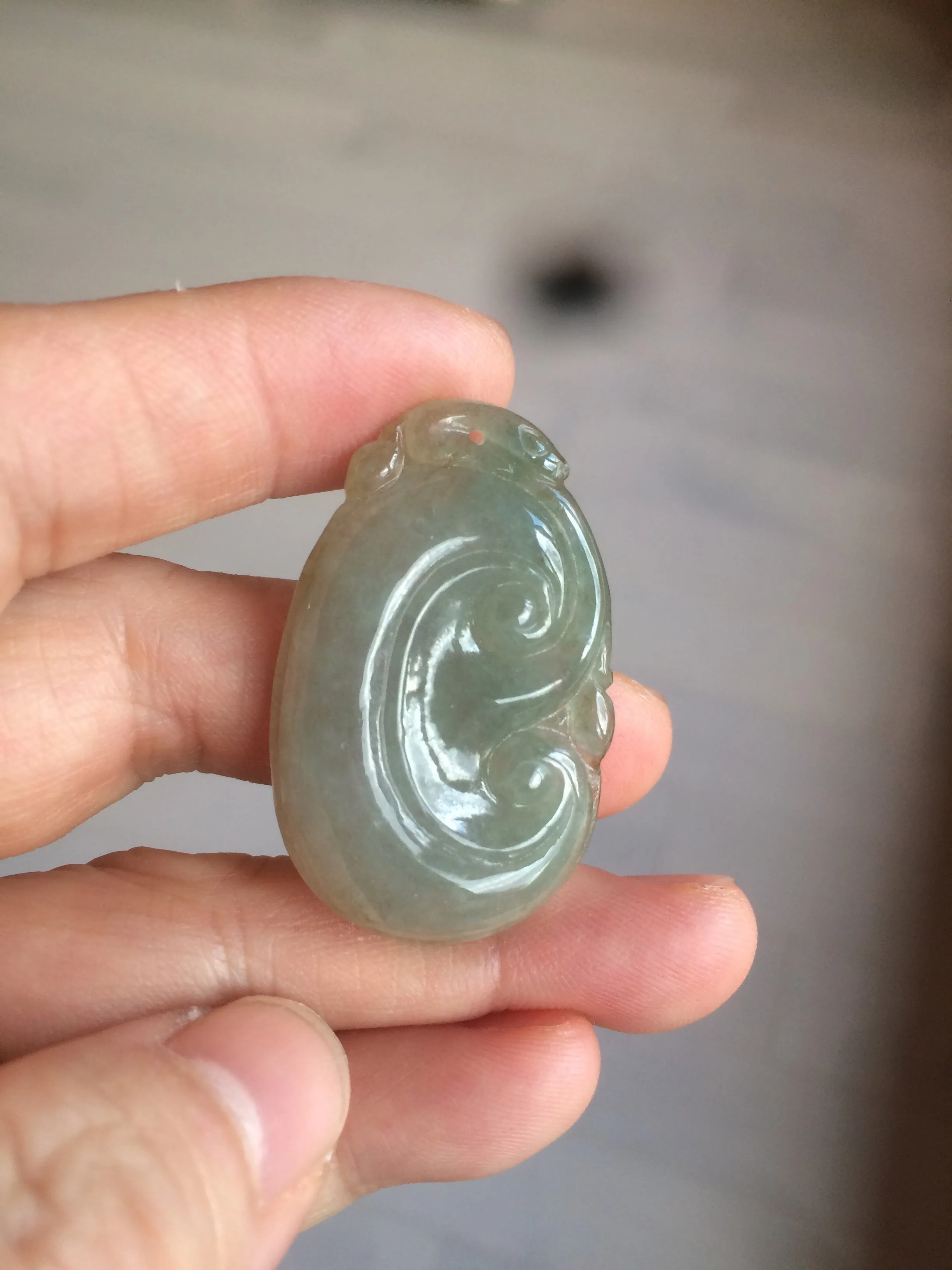 100% Natural type A dark green/light green/gray jadeite Jade RuYi(如意) pendant BF75