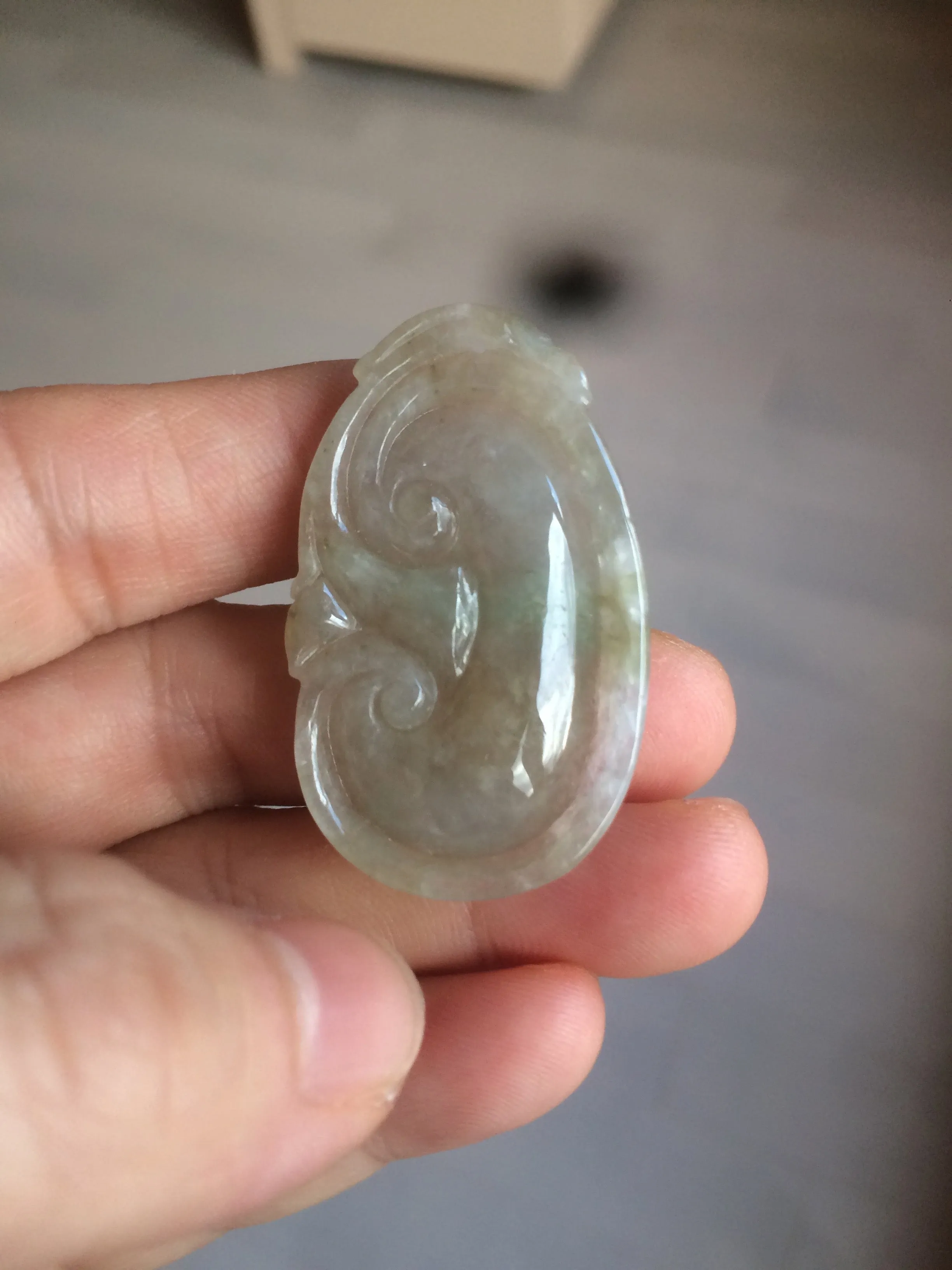 100% Natural type A dark green/light green/gray jadeite Jade RuYi(如意) pendant BF75