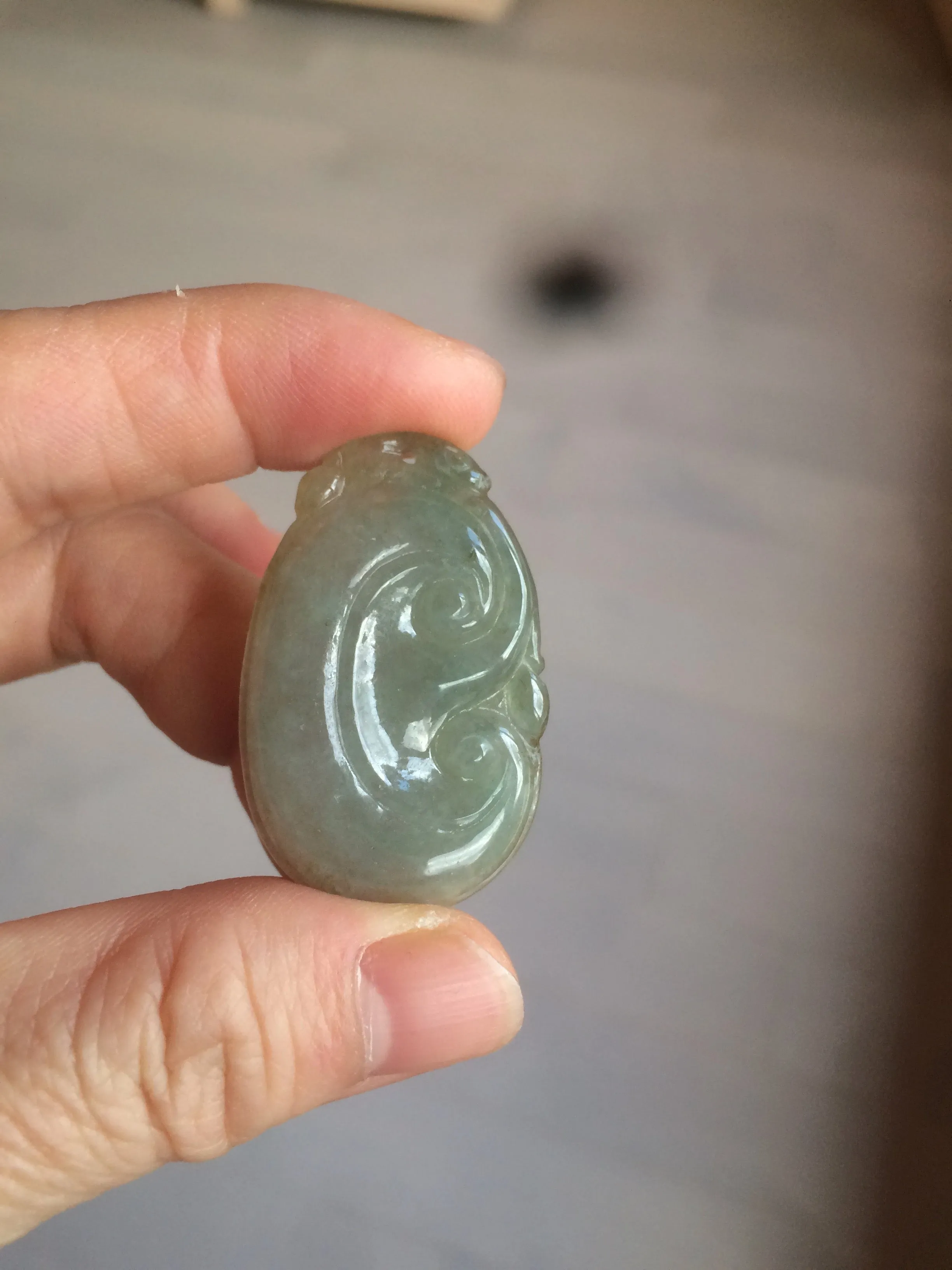 100% Natural type A dark green/light green/gray jadeite Jade RuYi(如意) pendant BF75