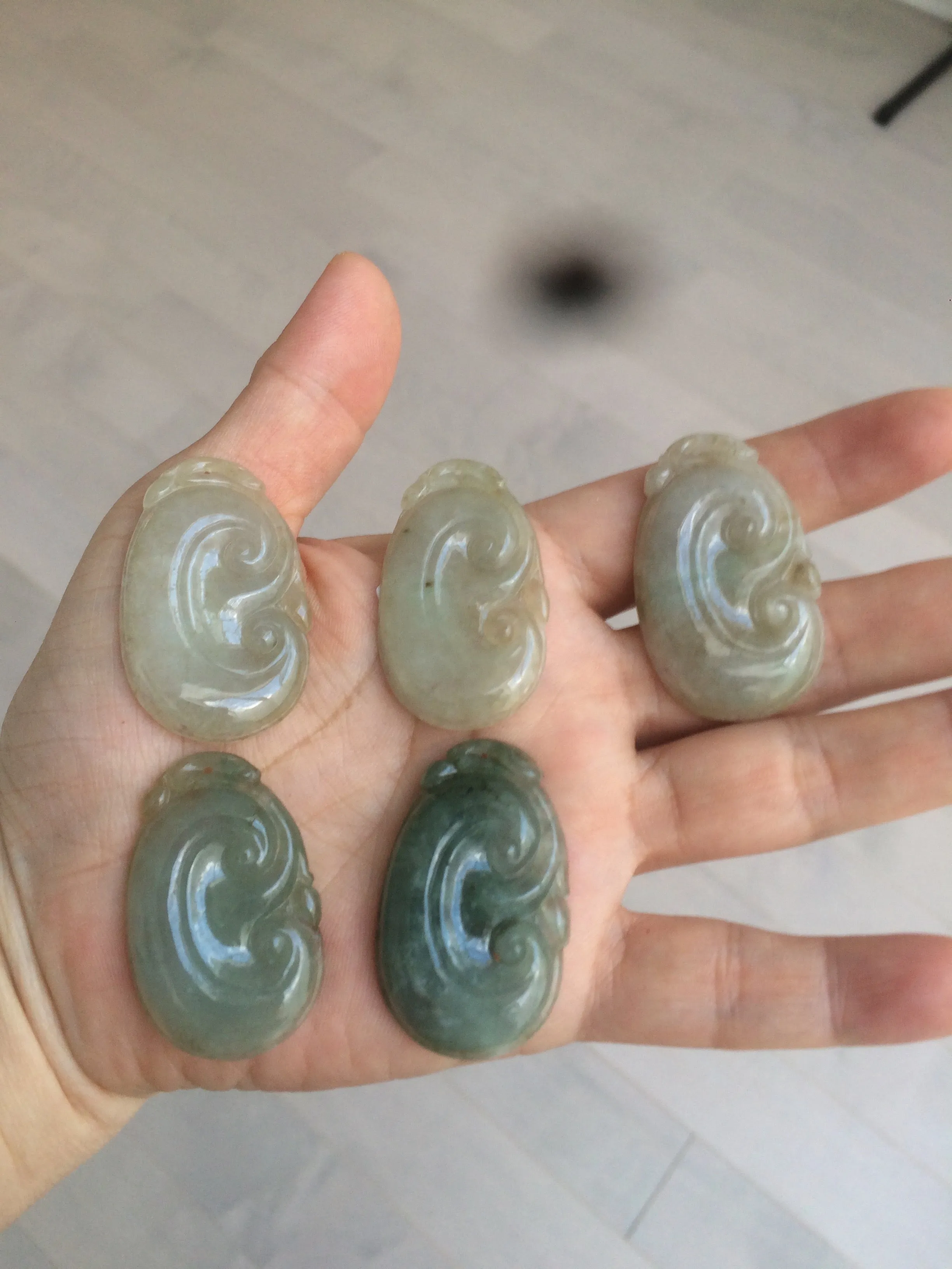 100% Natural type A dark green/light green/gray jadeite Jade RuYi(如意) pendant BF75