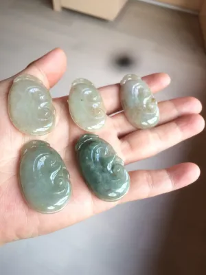 100% Natural type A dark green/light green/gray jadeite Jade RuYi(如意) pendant BF75