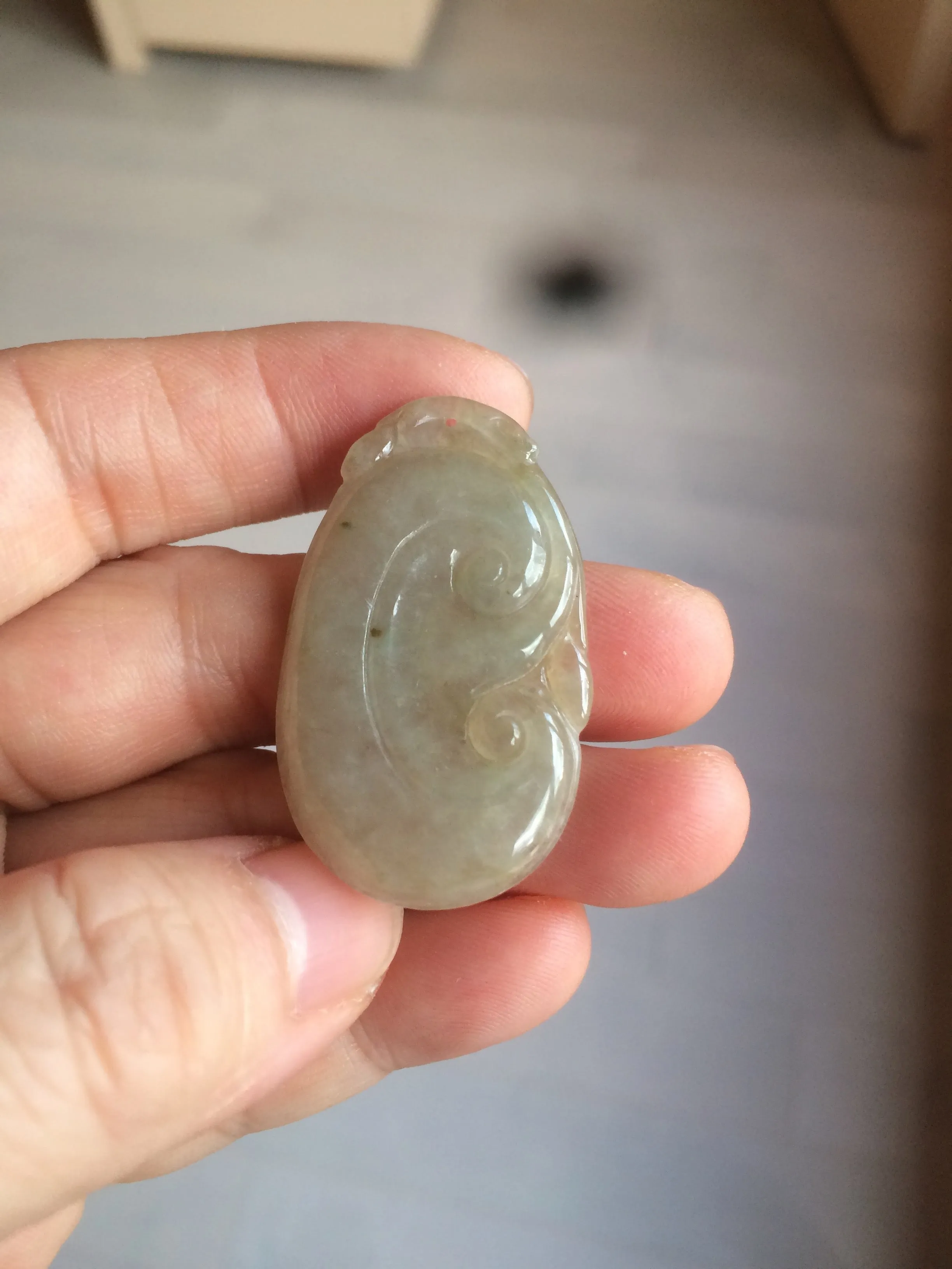 100% Natural type A dark green/light green/gray jadeite Jade RuYi(如意) pendant BF75