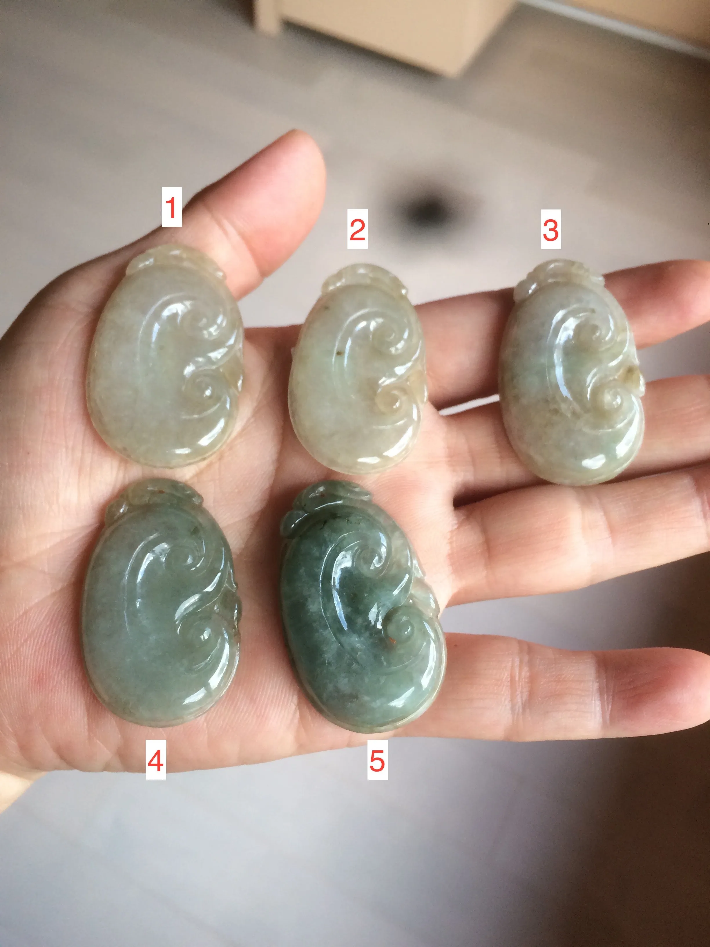 100% Natural type A dark green/light green/gray jadeite Jade RuYi(如意) pendant BF75