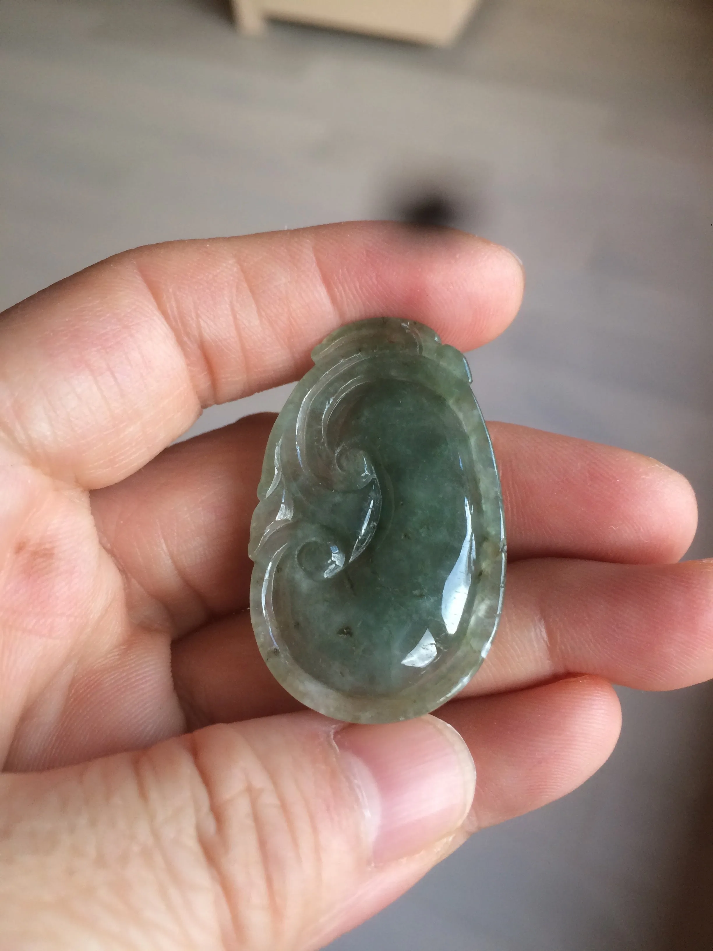 100% Natural type A dark green/light green/gray jadeite Jade RuYi(如意) pendant BF75