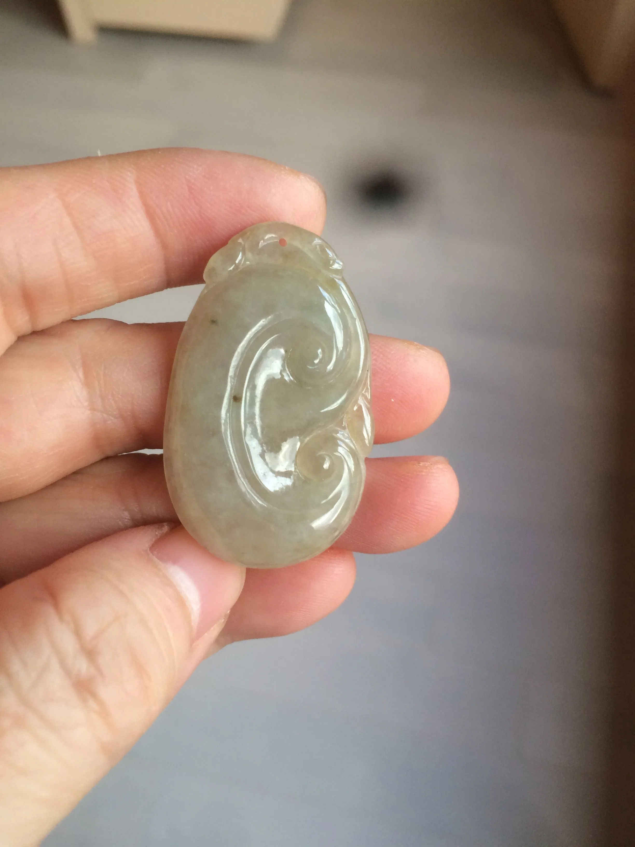 100% Natural type A dark green/light green/gray jadeite Jade RuYi(如意) pendant BF75