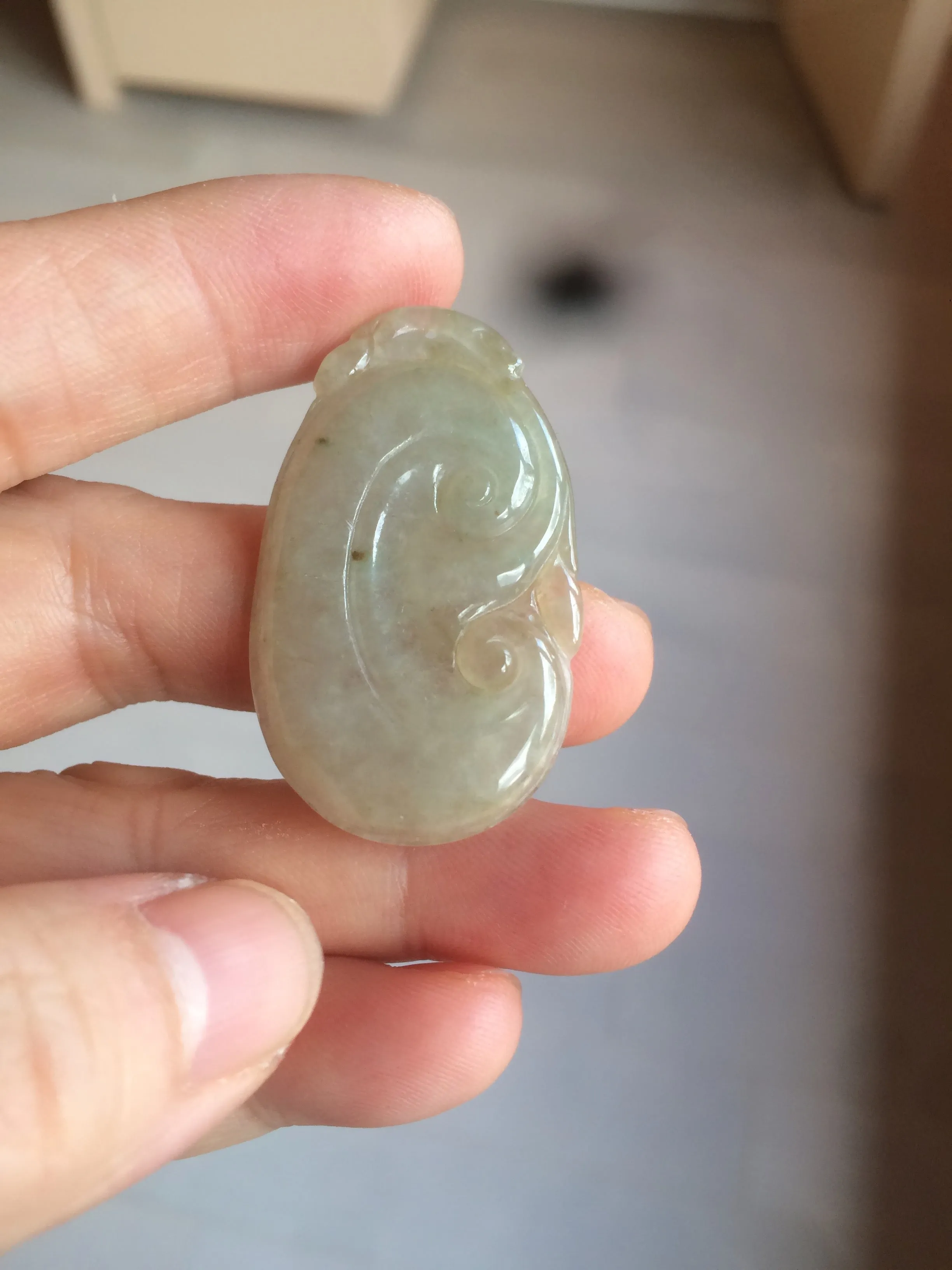 100% Natural type A dark green/light green/gray jadeite Jade RuYi(如意) pendant BF75