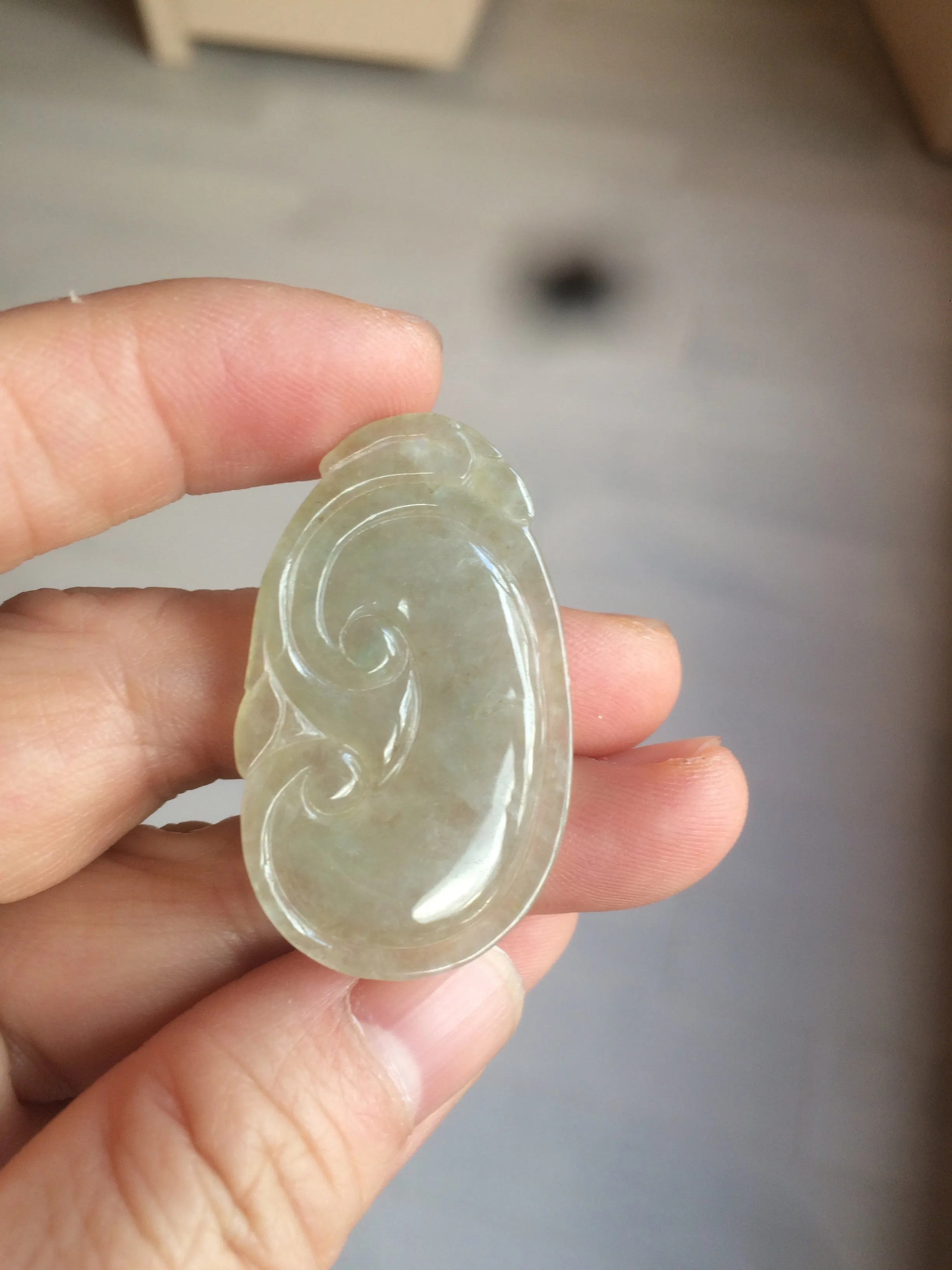 100% Natural type A dark green/light green/gray jadeite Jade RuYi(如意) pendant BF75