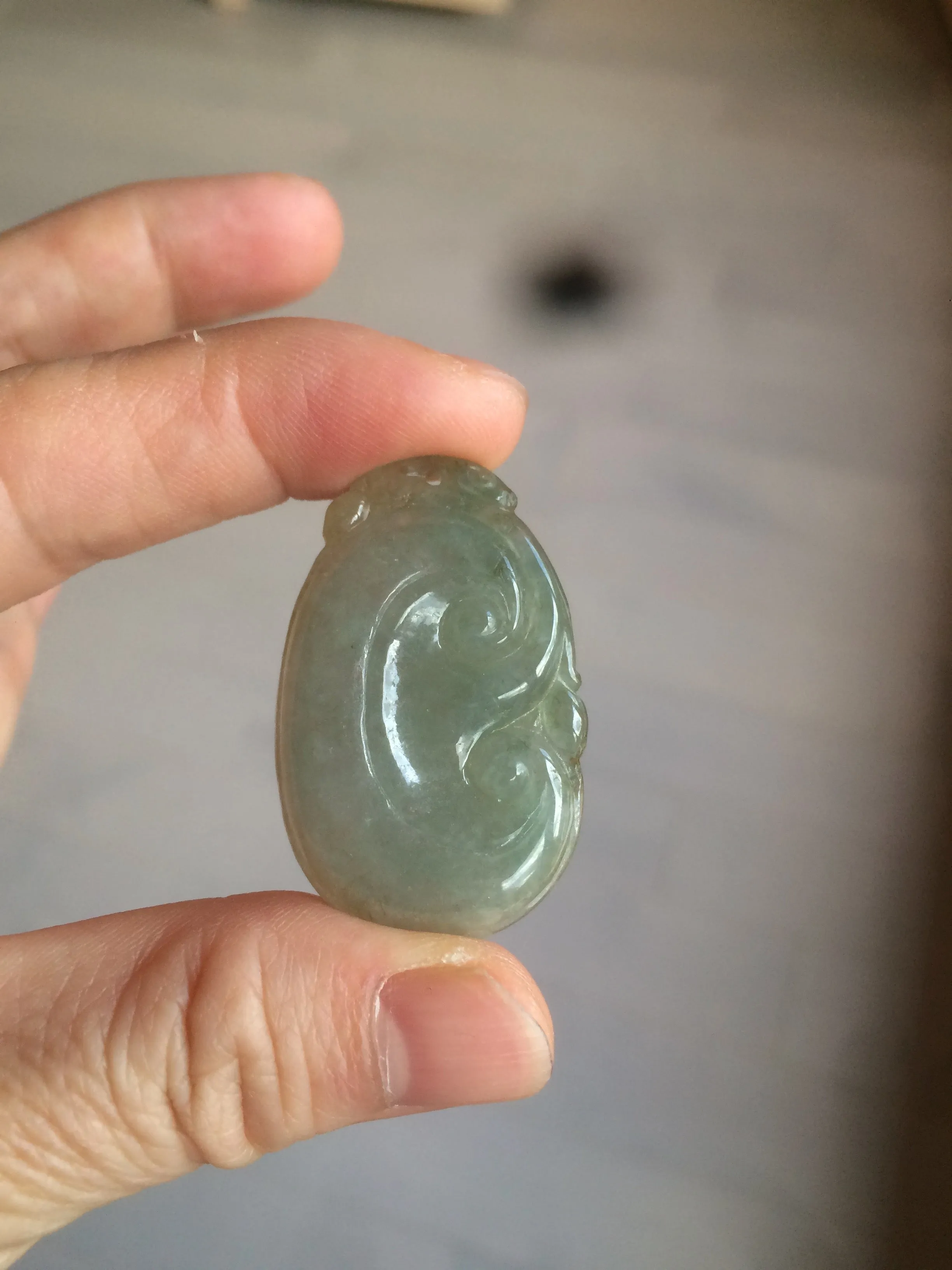 100% Natural type A dark green/light green/gray jadeite Jade RuYi(如意) pendant BF75