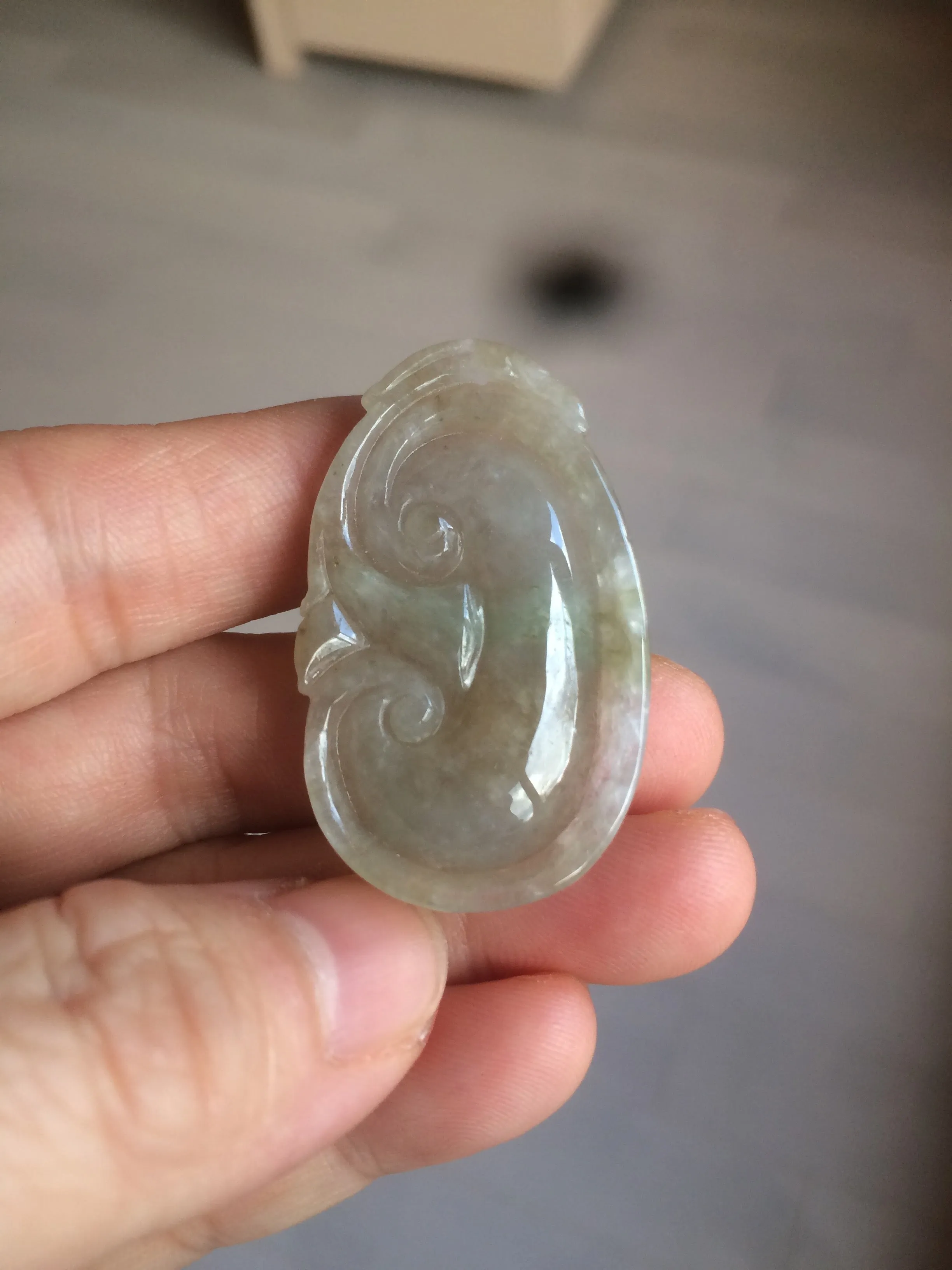 100% Natural type A dark green/light green/gray jadeite Jade RuYi(如意) pendant BF75
