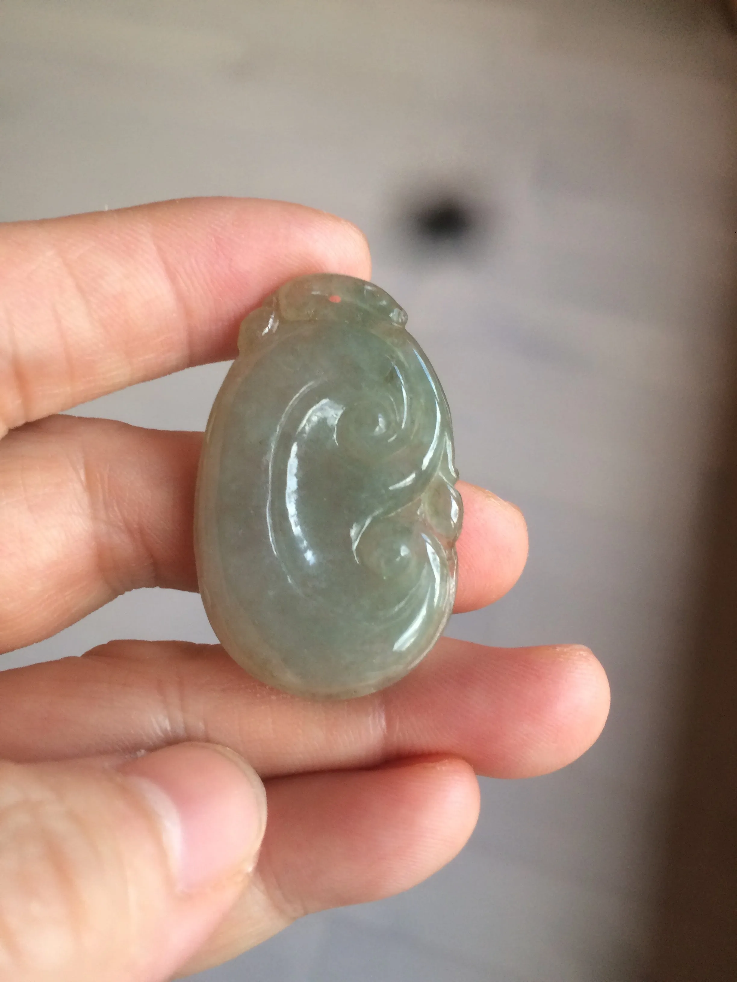 100% Natural type A dark green/light green/gray jadeite Jade RuYi(如意) pendant BF75