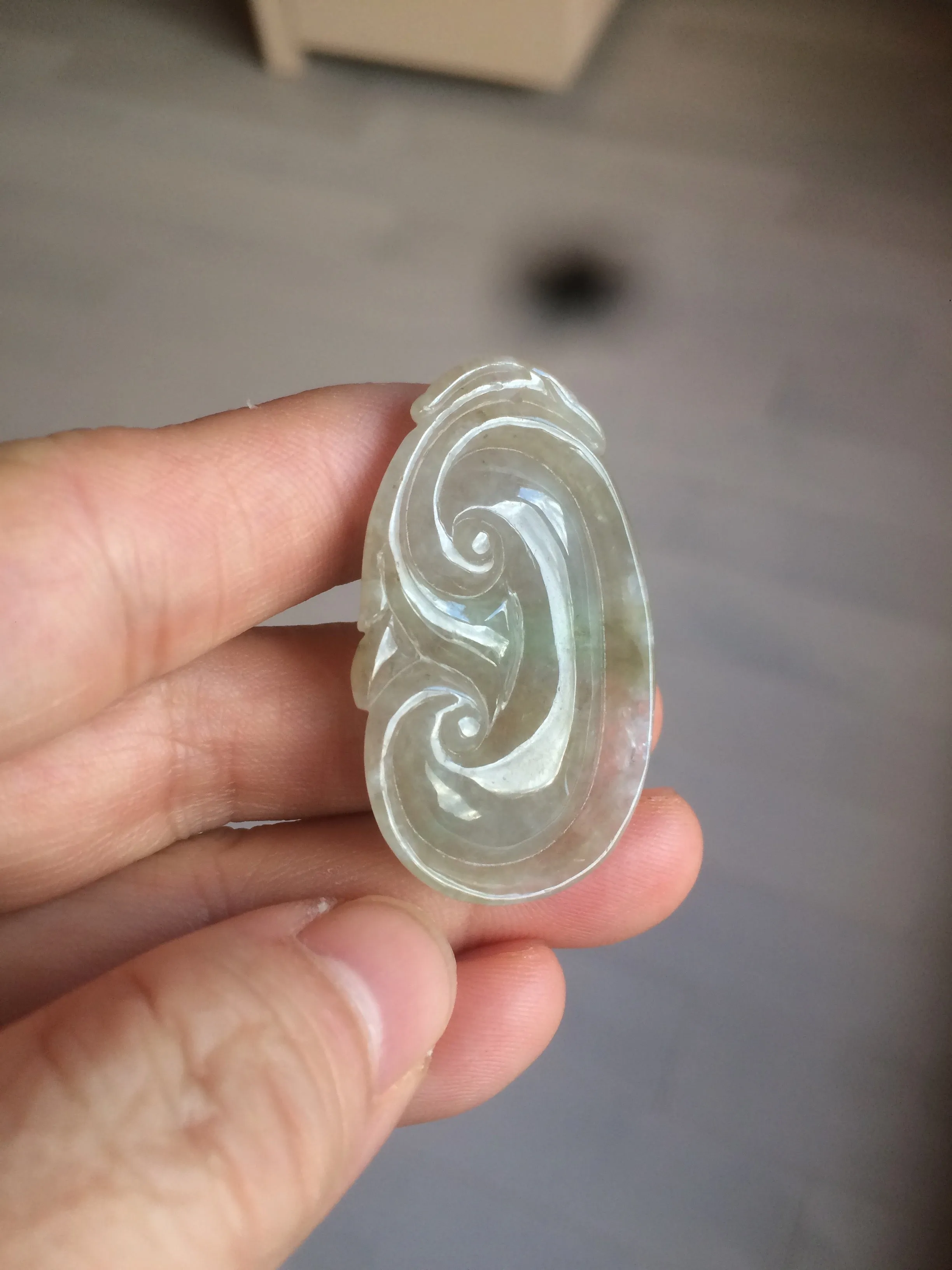 100% Natural type A dark green/light green/gray jadeite Jade RuYi(如意) pendant BF75